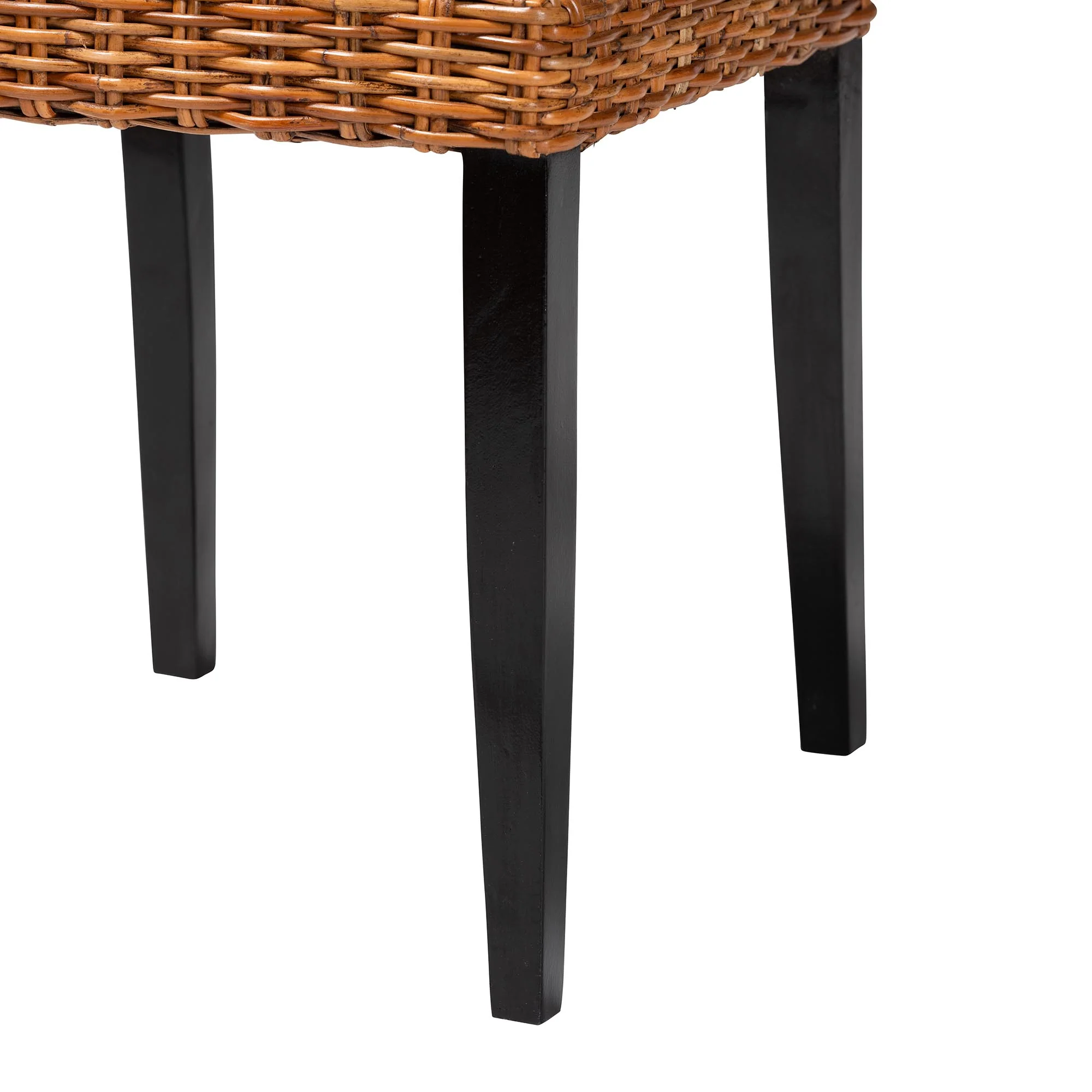Baxton Studio bali & pari Manrico Modern Bohemian Dark Brown Finished Wood and Natural Rattan 2-Piece Dining Chair Set - Image 6