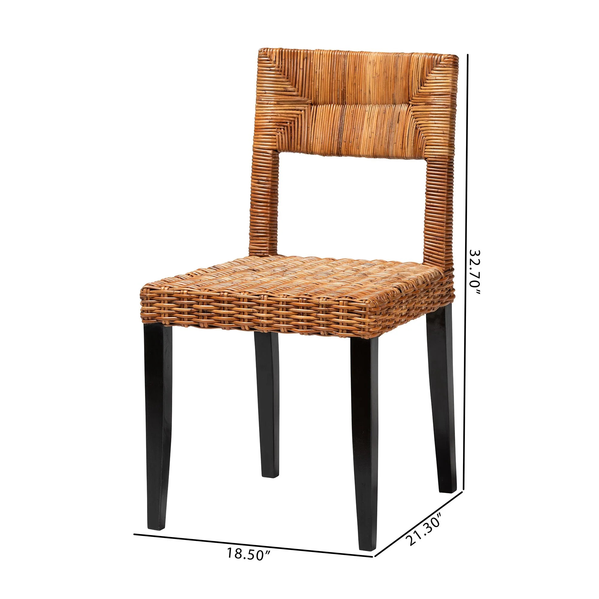 Baxton Studio bali & pari Manrico Modern Bohemian Dark Brown Finished Wood and Natural Rattan 2-Piece Dining Chair Set - Image 8