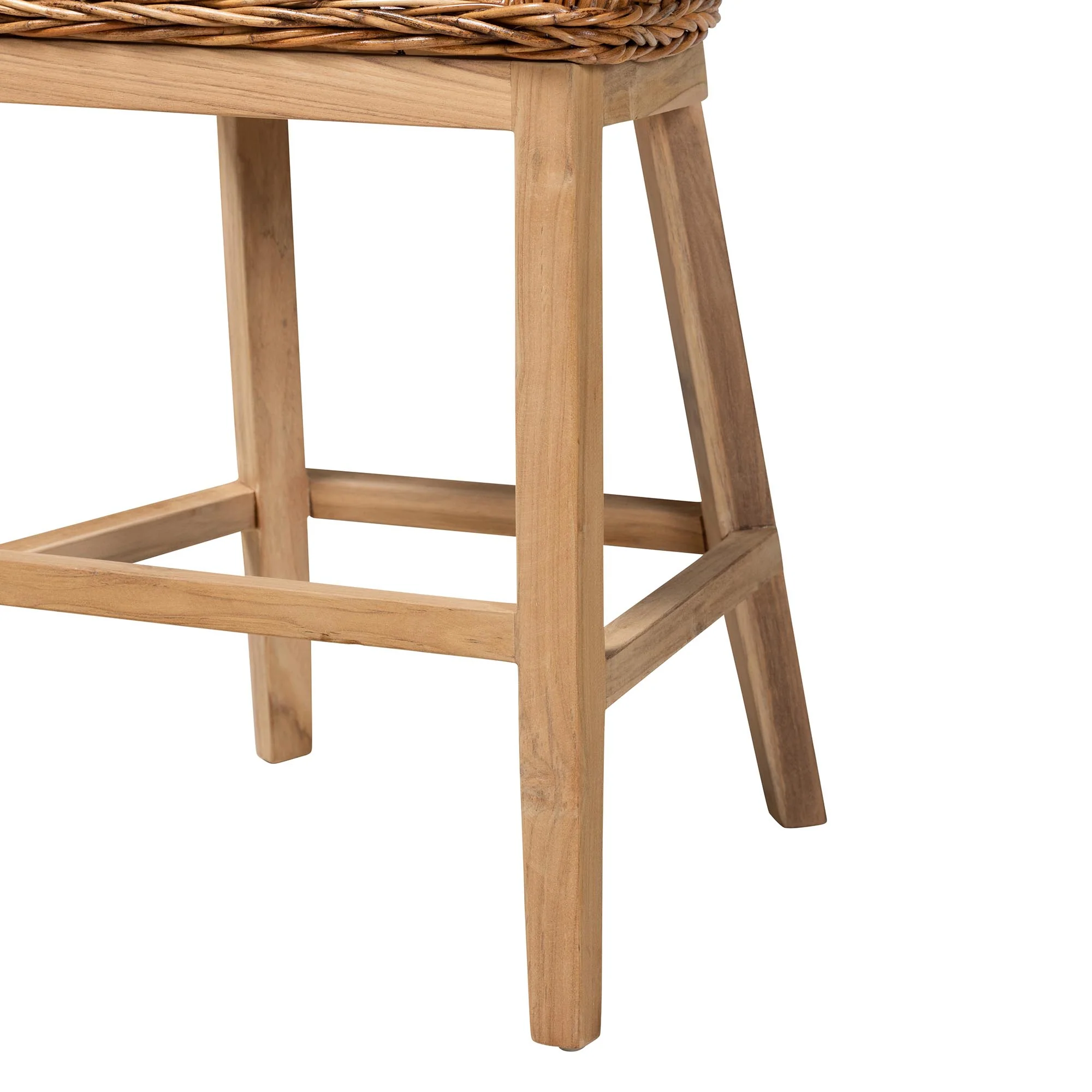 Baxton Studio bali & pari Mario Modern Bohemian Natural Brown Finished Teak Wood and Rattan 2-Piece Counter Stool Set - Image 6