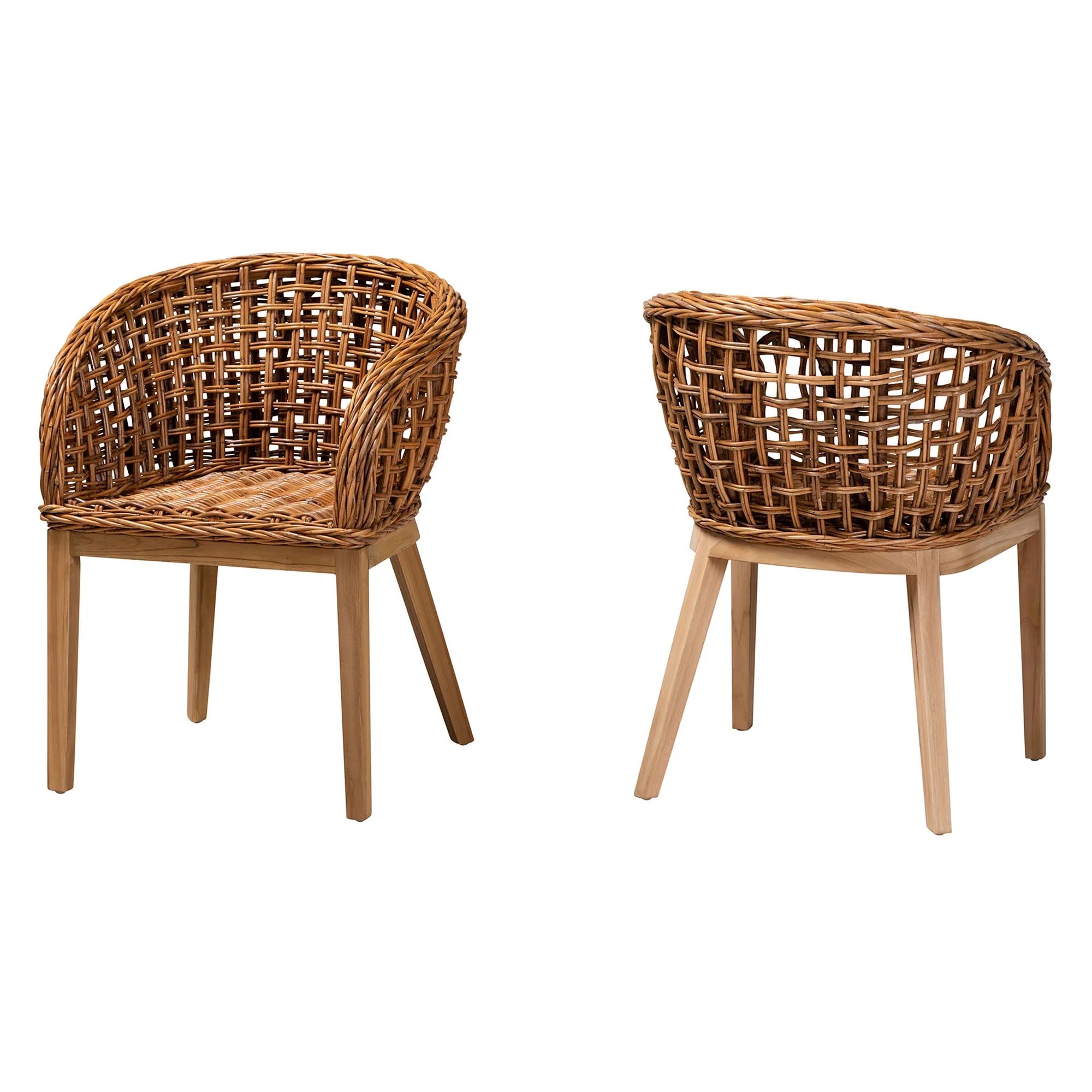 Baxton Studio bali & pari Mario Modern Bohemian Natural Brown Finished Teak Wood and Rattan 2-Piece Dining Chair Set - Image 2