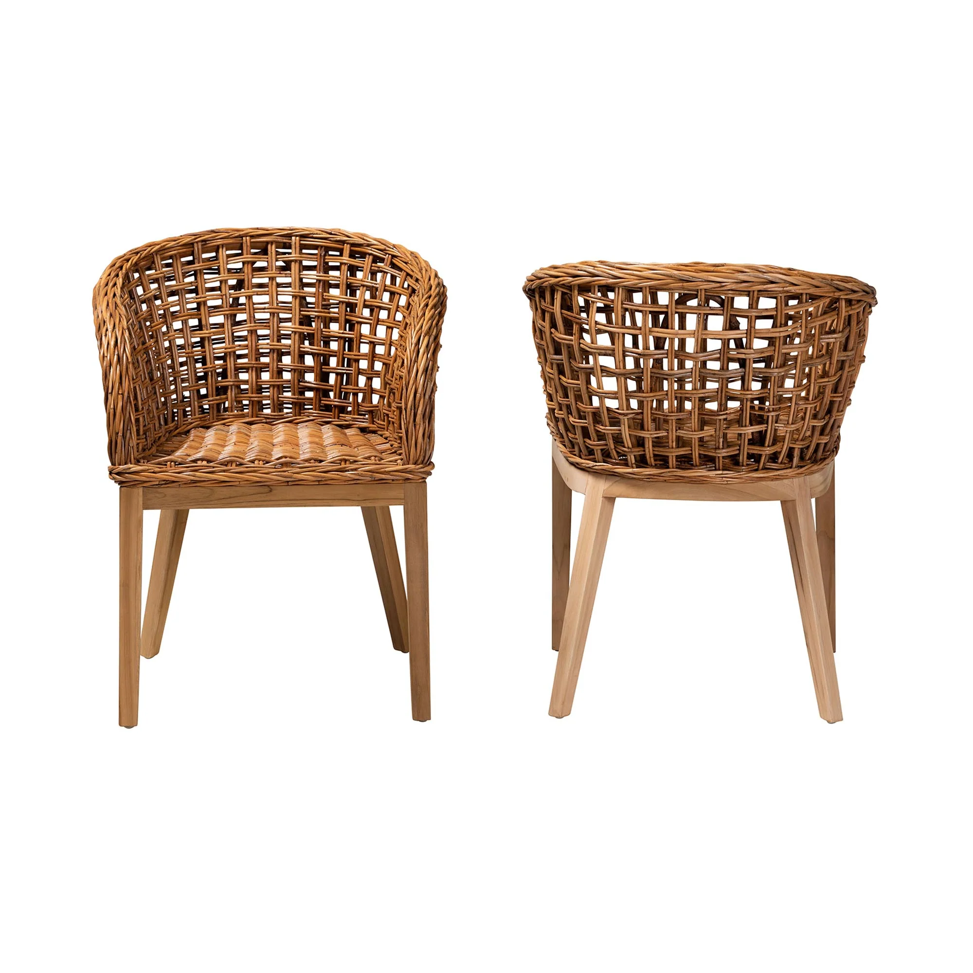 Baxton Studio bali & pari Mario Modern Bohemian Natural Brown Finished Teak Wood and Rattan 2-Piece Dining Chair Set - Image 3