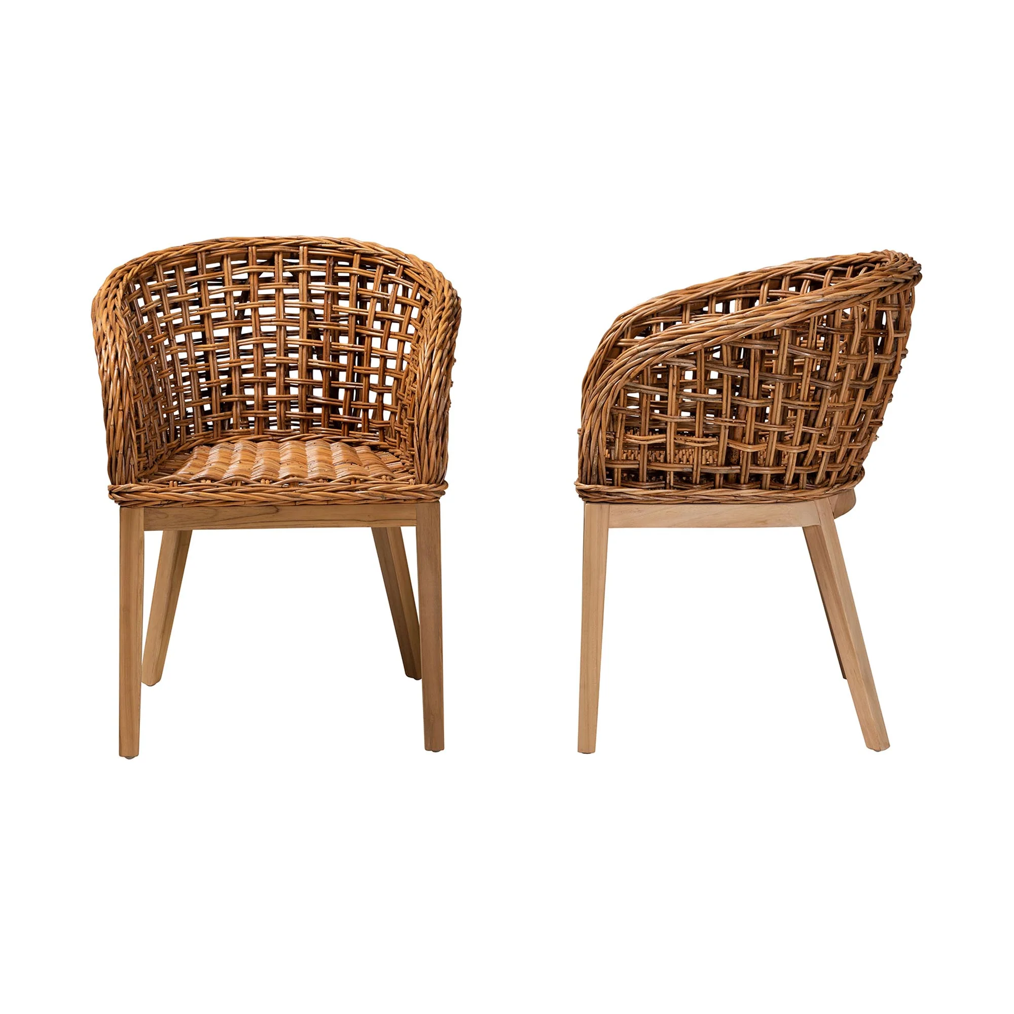 Baxton Studio bali & pari Mario Modern Bohemian Natural Brown Finished Teak Wood and Rattan 2-Piece Dining Chair Set - Image 4