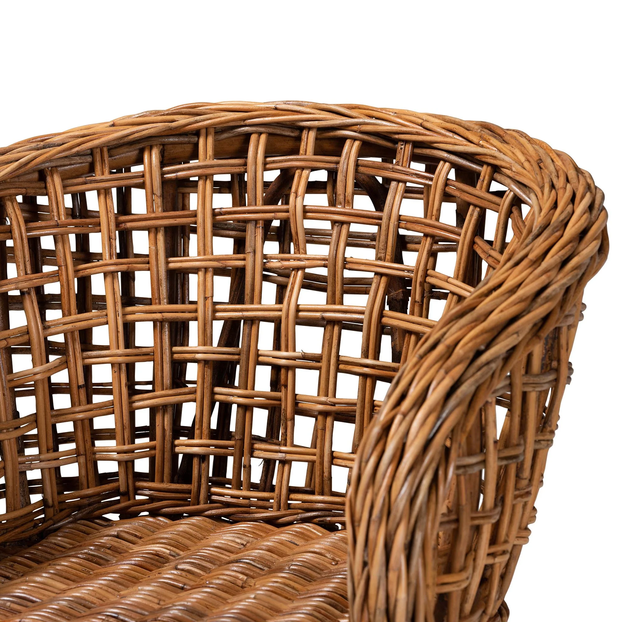 Baxton Studio bali & pari Mario Modern Bohemian Natural Brown Finished Teak Wood and Rattan 2-Piece Dining Chair Set - Image 5
