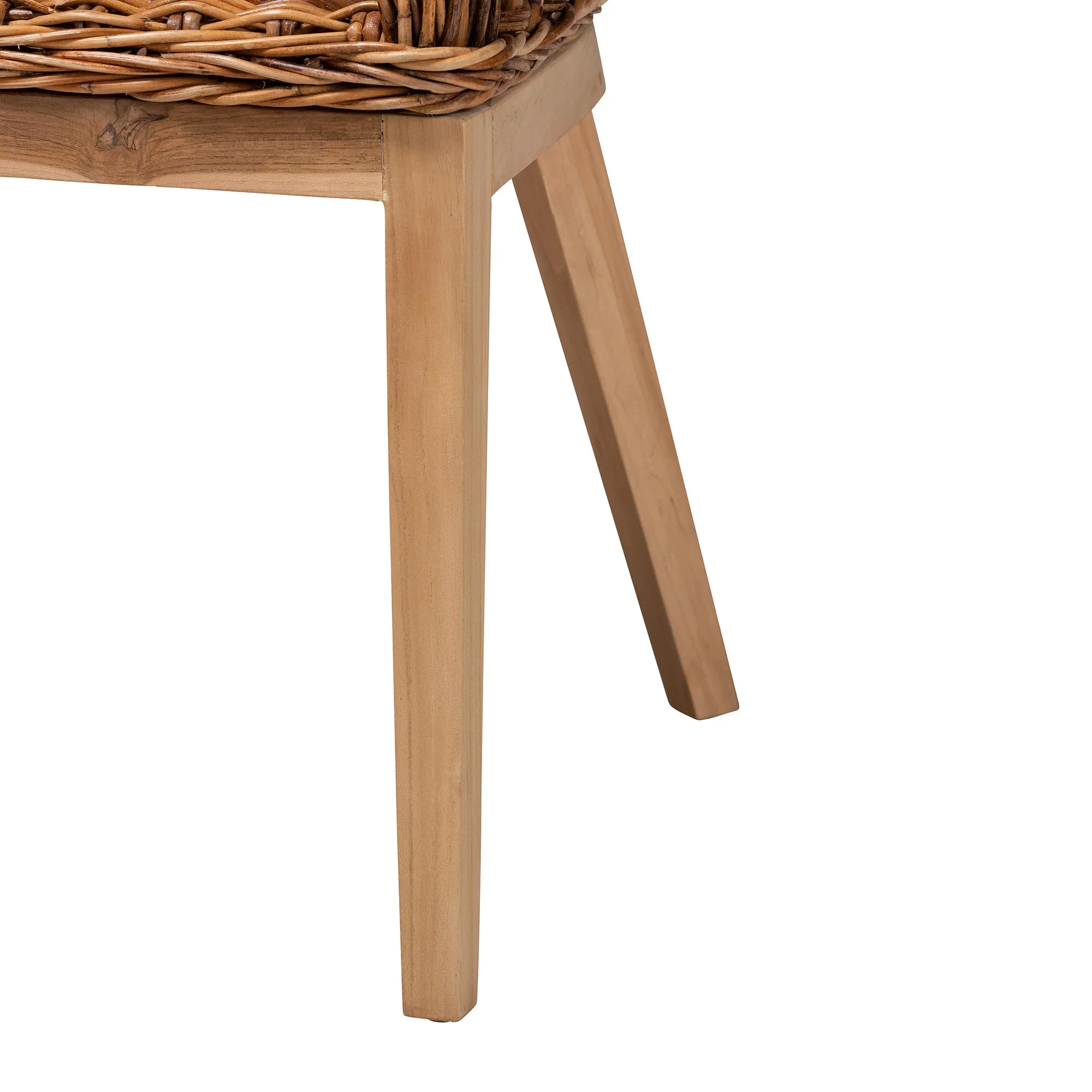Baxton Studio bali & pari Mario Modern Bohemian Natural Brown Finished Teak Wood and Rattan 2-Piece Dining Chair Set - Image 6