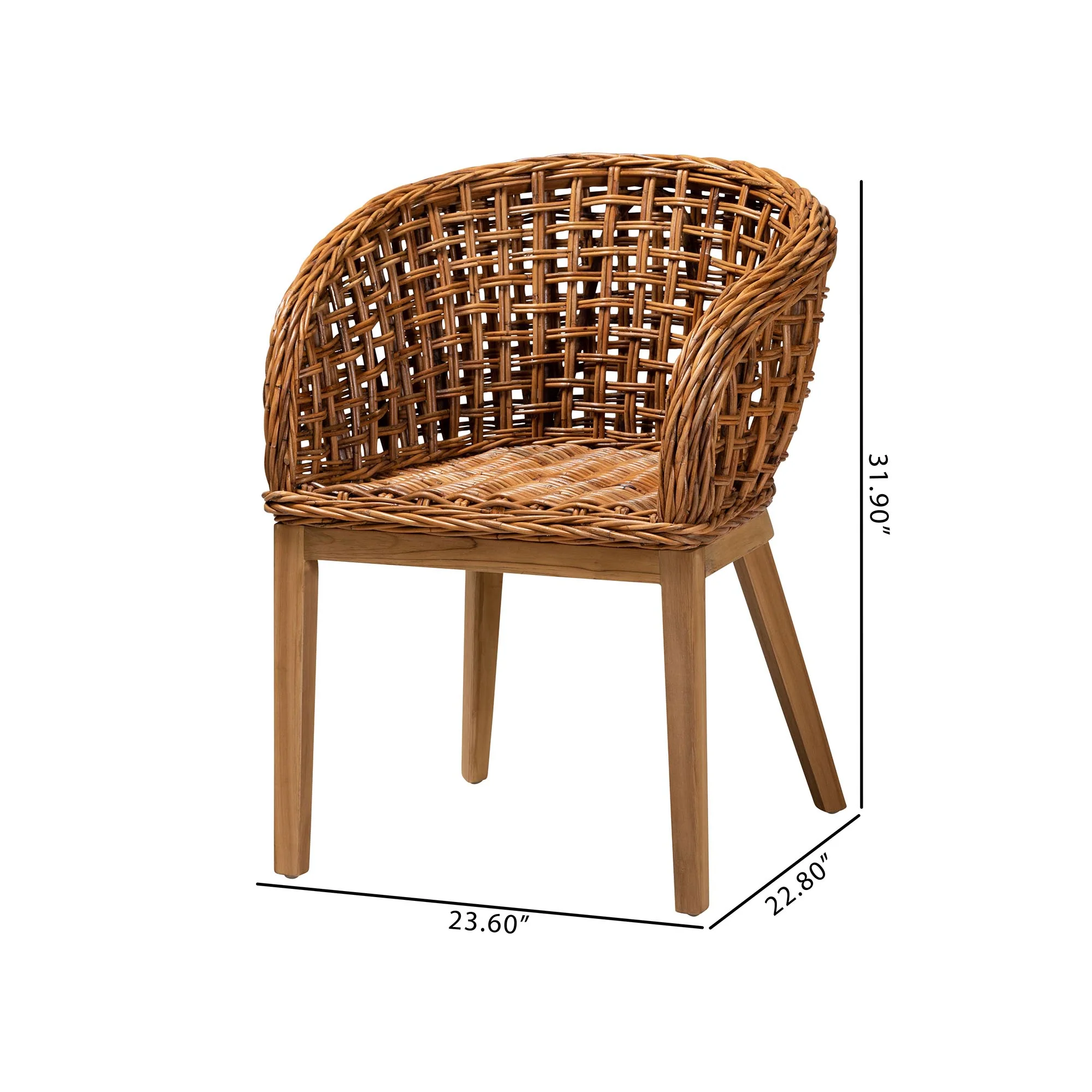Baxton Studio bali & pari Mario Modern Bohemian Natural Brown Finished Teak Wood and Rattan 2-Piece Dining Chair Set - Image 8