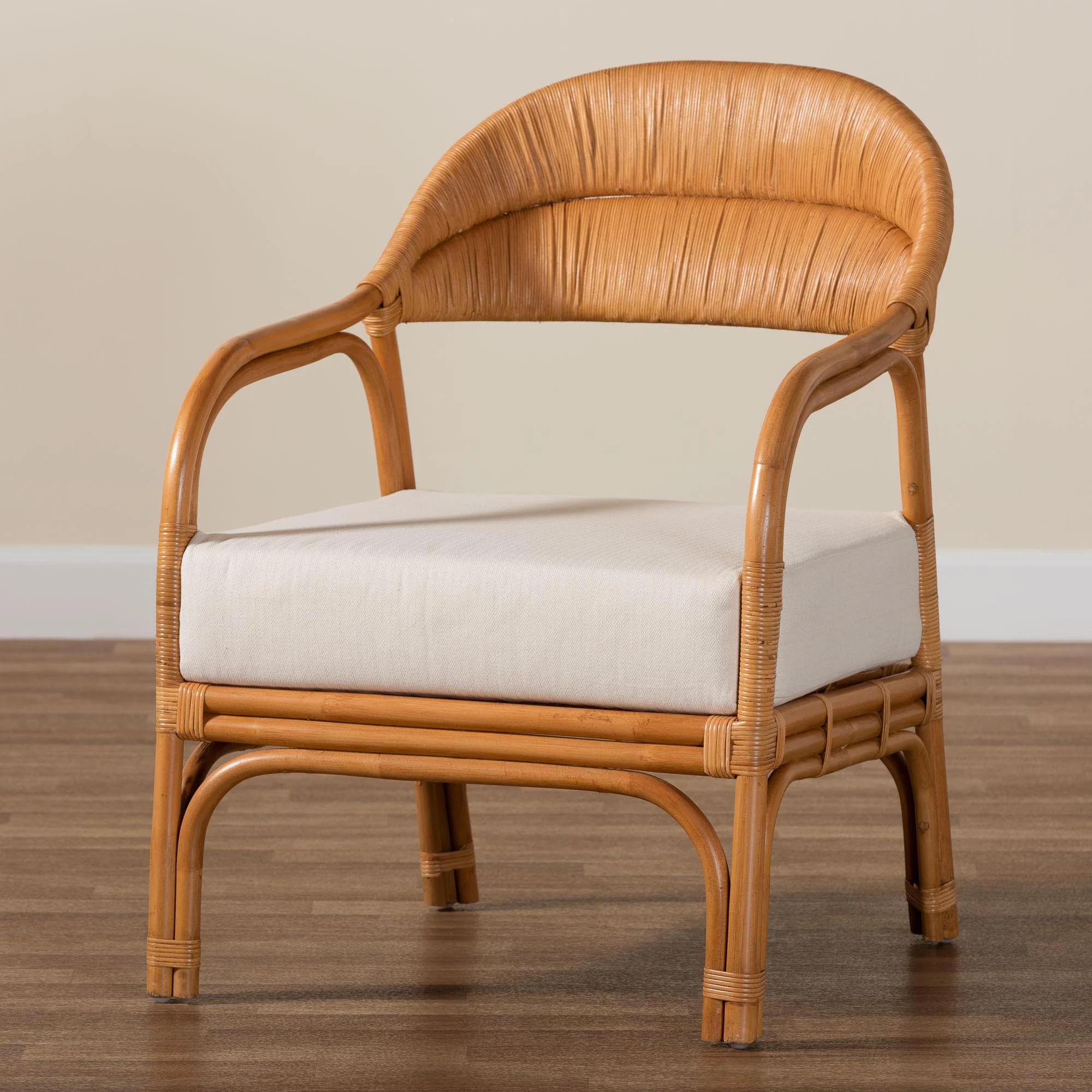 Baxton Studio bali & pari Marisa Bohemian Light Honey Rattan Arm Chair - Image 2