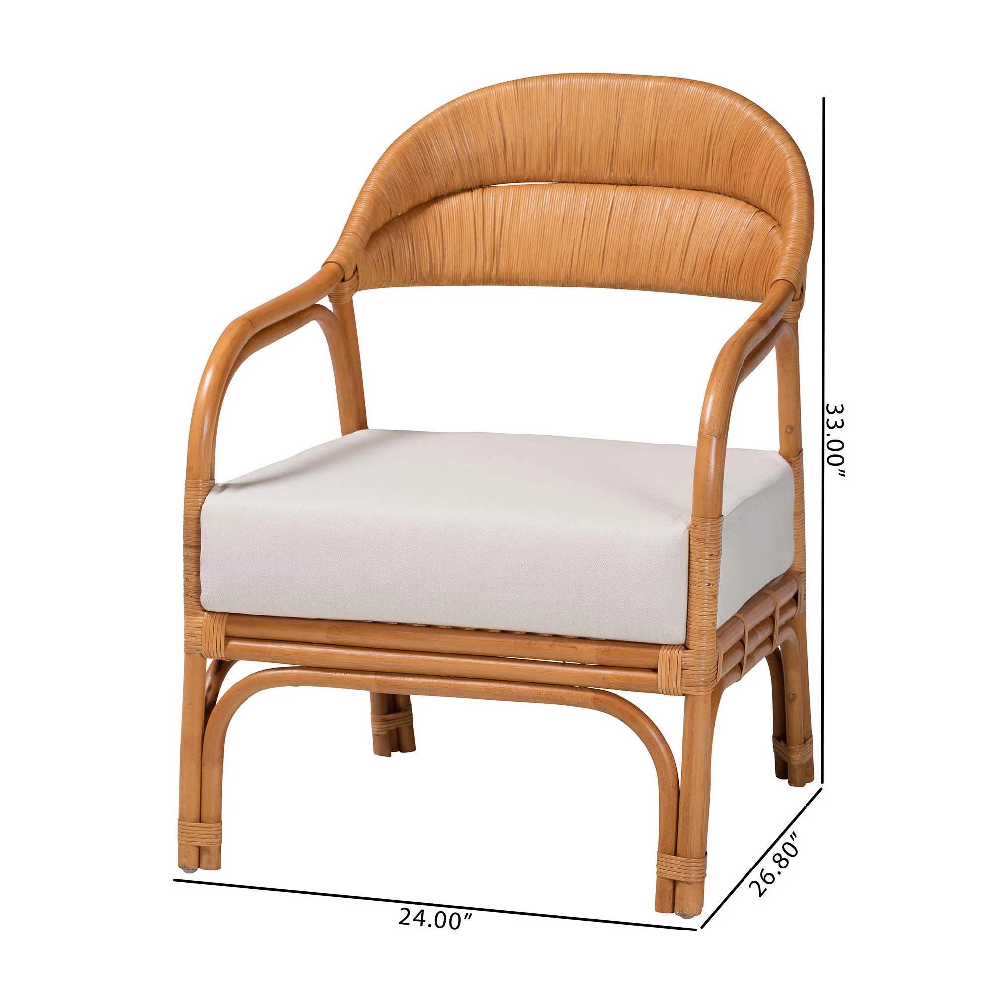 Baxton Studio bali & pari Marisa Bohemian Light Honey Rattan Arm Chair - Image 3
