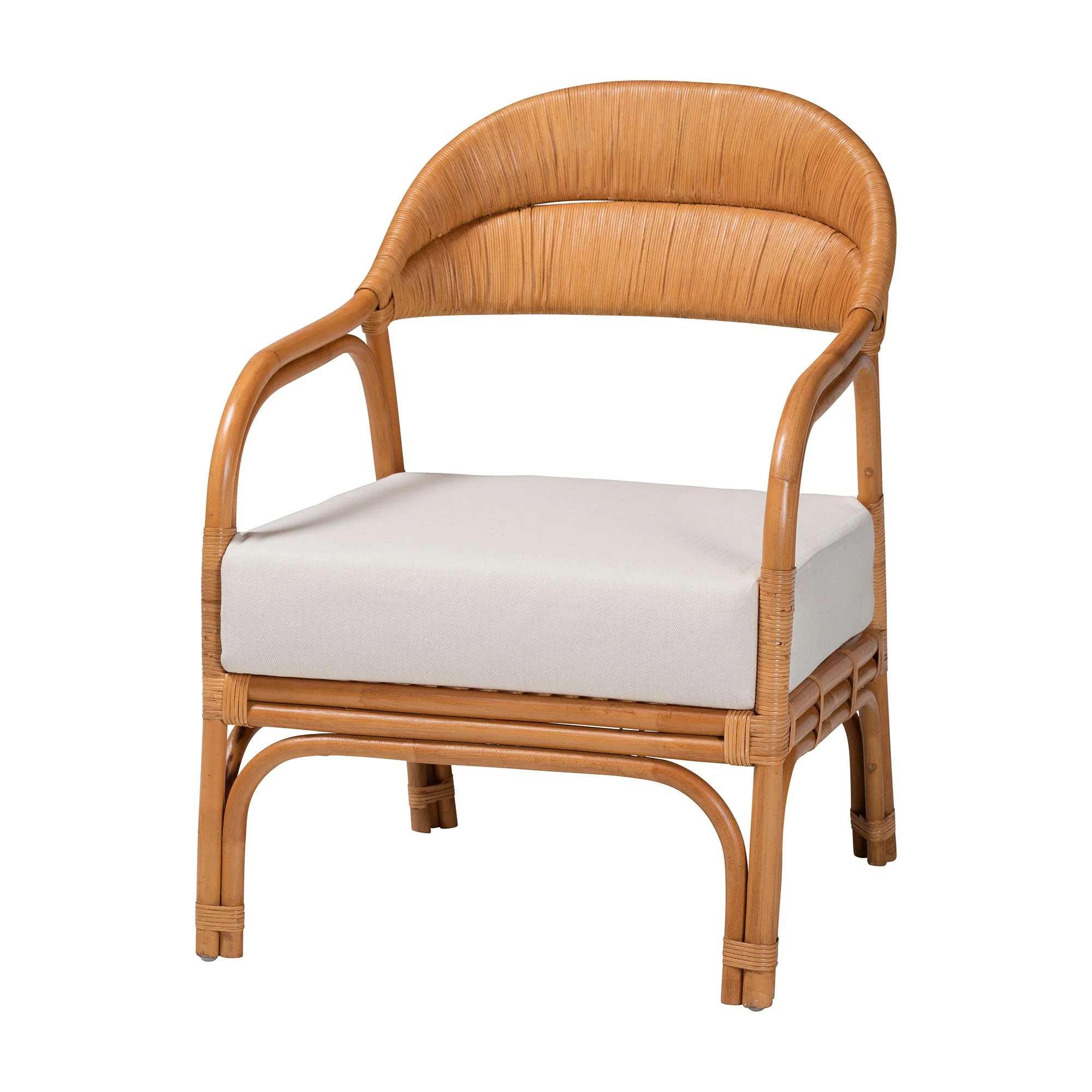 Baxton Studio bali & pari Marisa Bohemian Light Honey Rattan Arm Chair - Image 4