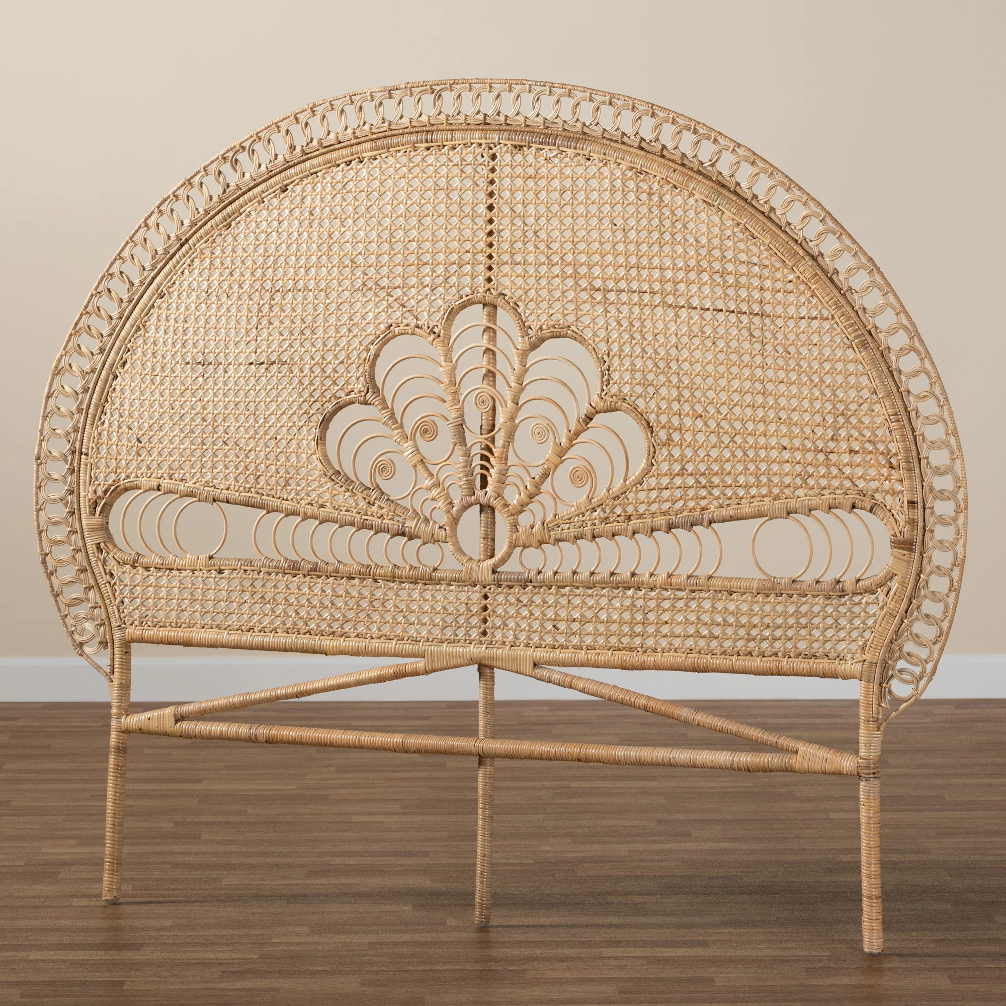 Baxton Studio bali & pari Marlette Modern Bohemian Natural Brown Rattan Queen Size Standalone Headboard - Image 7