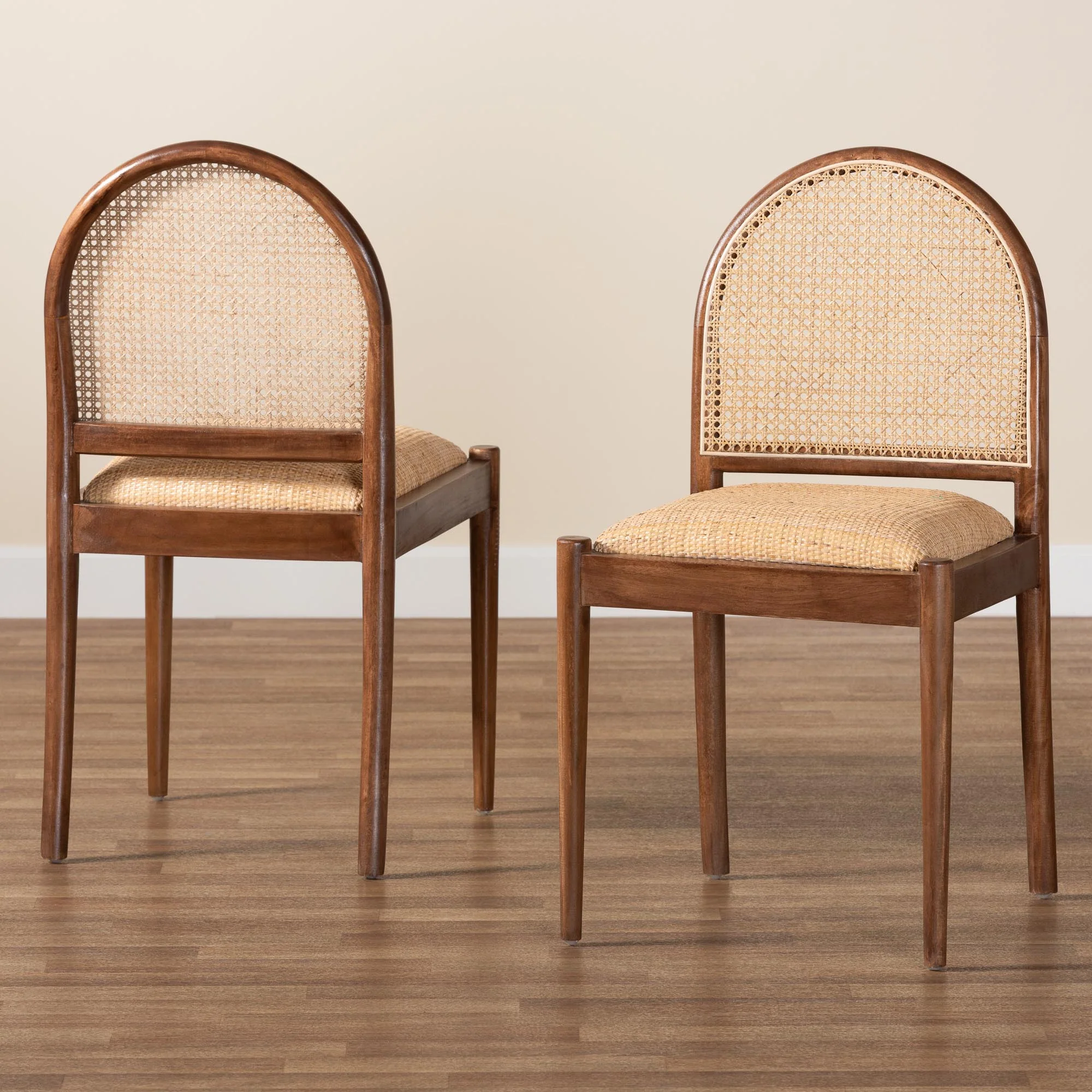 Baxton Studio bali & pari Maryland Modern Bohemian Natural Rattan and Acacia Wood 2-Piece Dining Chair Set - Image 2