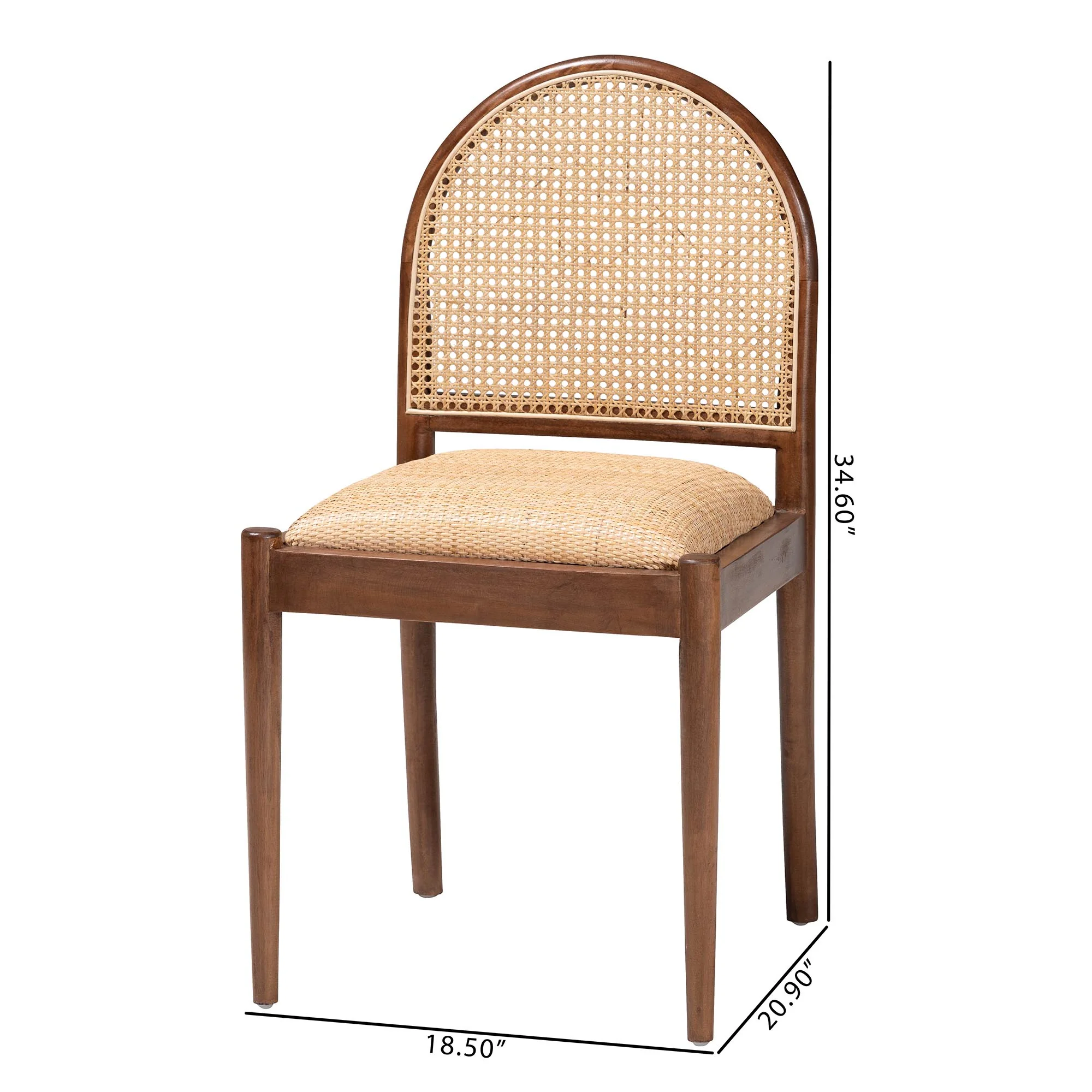 Baxton Studio bali & pari Maryland Modern Bohemian Natural Rattan and Acacia Wood 2-Piece Dining Chair Set - Image 3