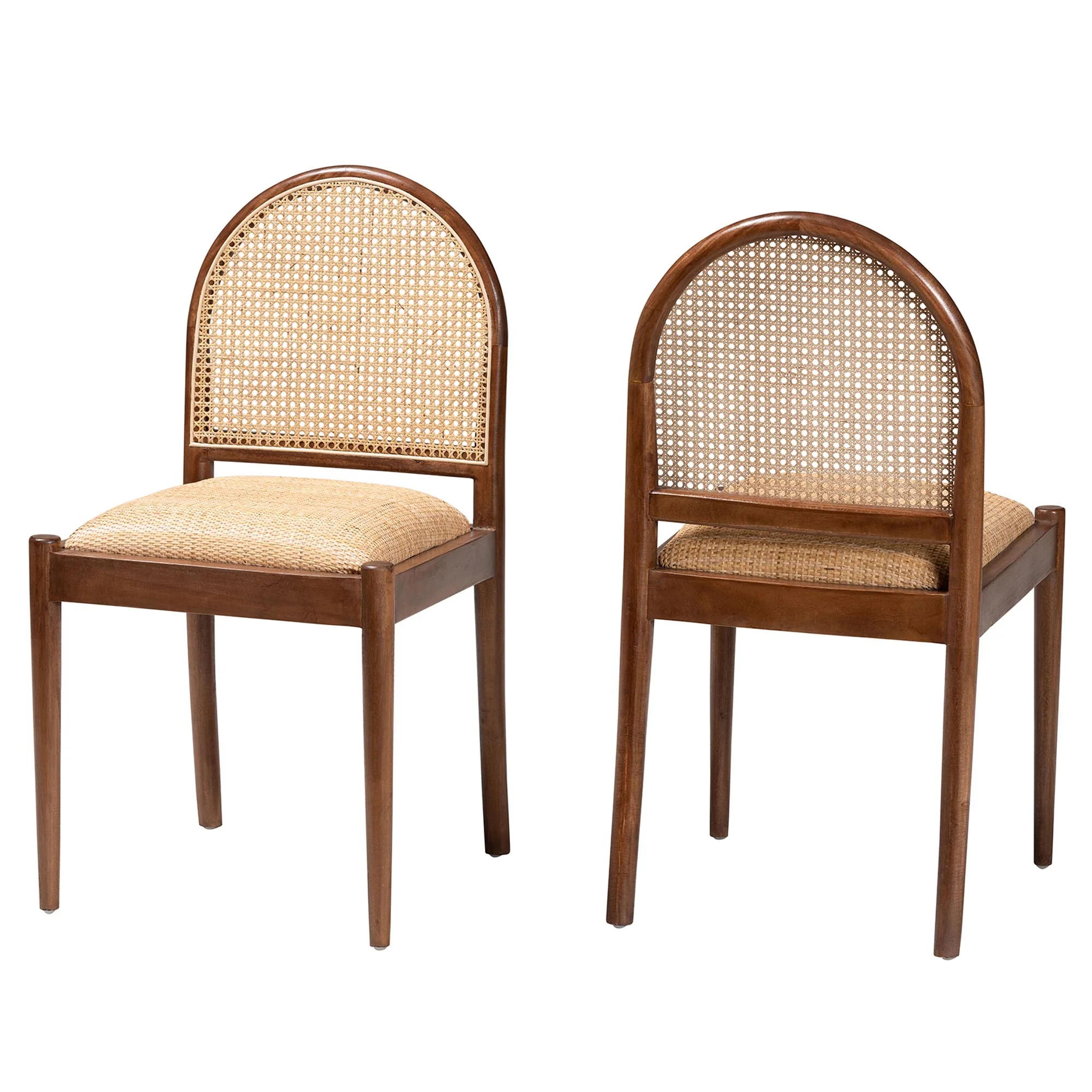 Baxton Studio bali & pari Maryland Modern Bohemian Natural Rattan and Acacia Wood 2-Piece Dining Chair Set - Image 4