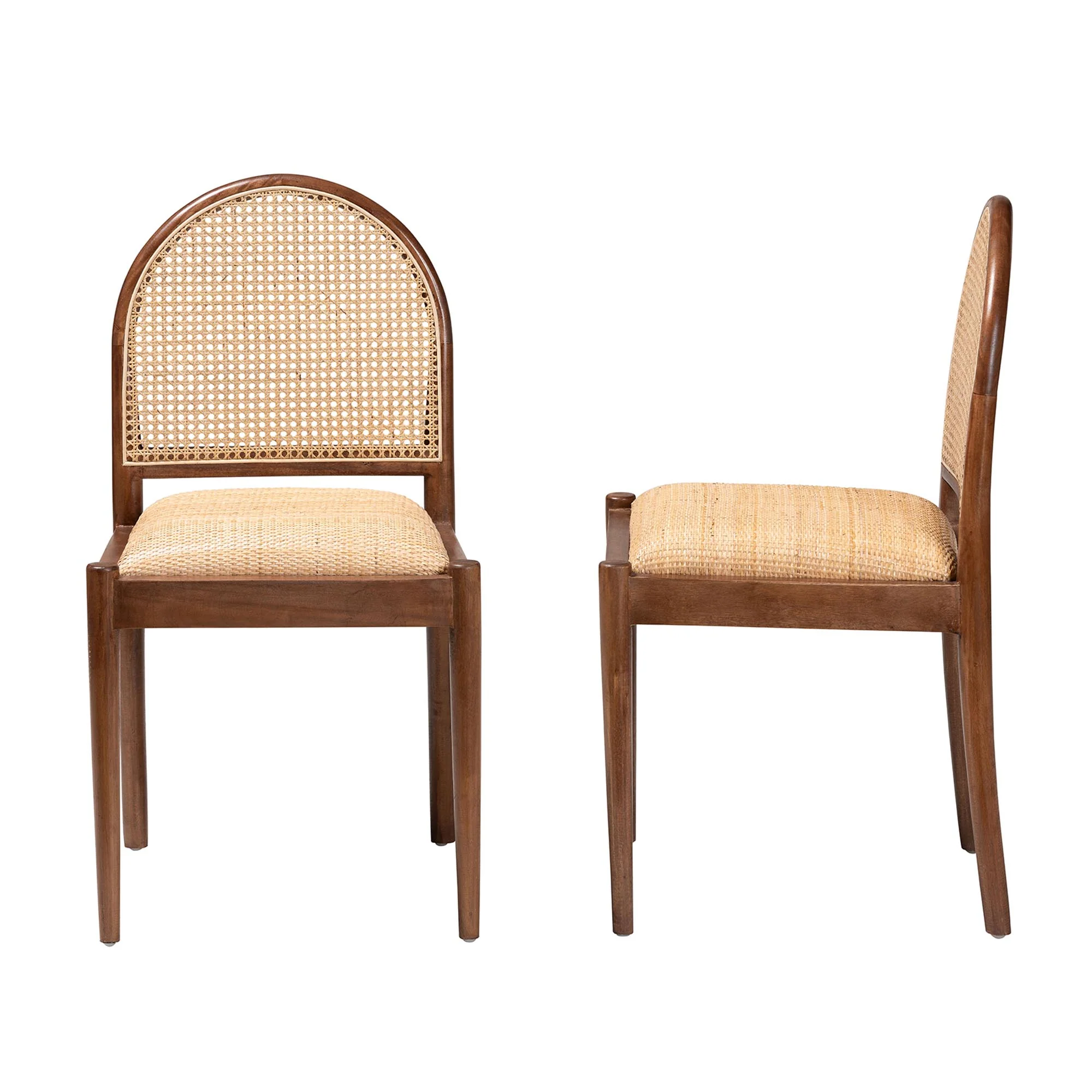 Baxton Studio bali & pari Maryland Modern Bohemian Natural Rattan and Acacia Wood 2-Piece Dining Chair Set - Image 6