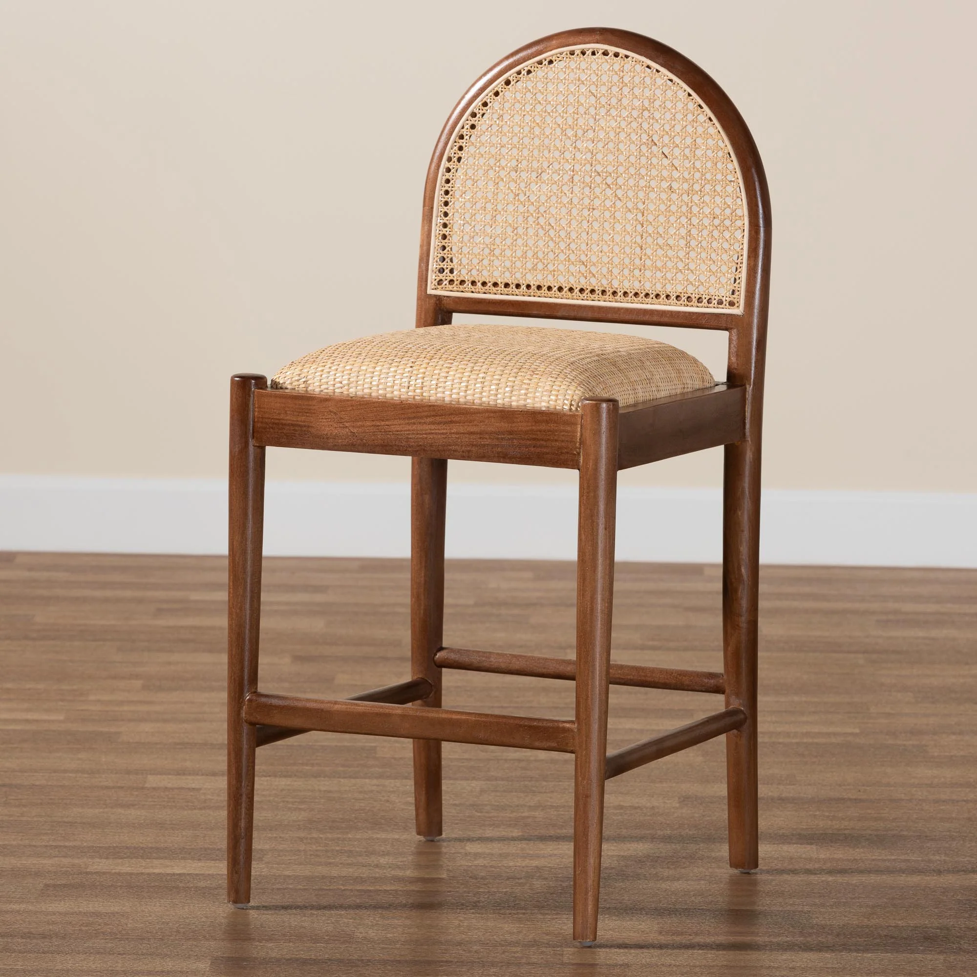Baxton Studio bali & pari Maryland Modern Bohemian Natural Rattan and Acacia Wood Counter Stool - Image 2