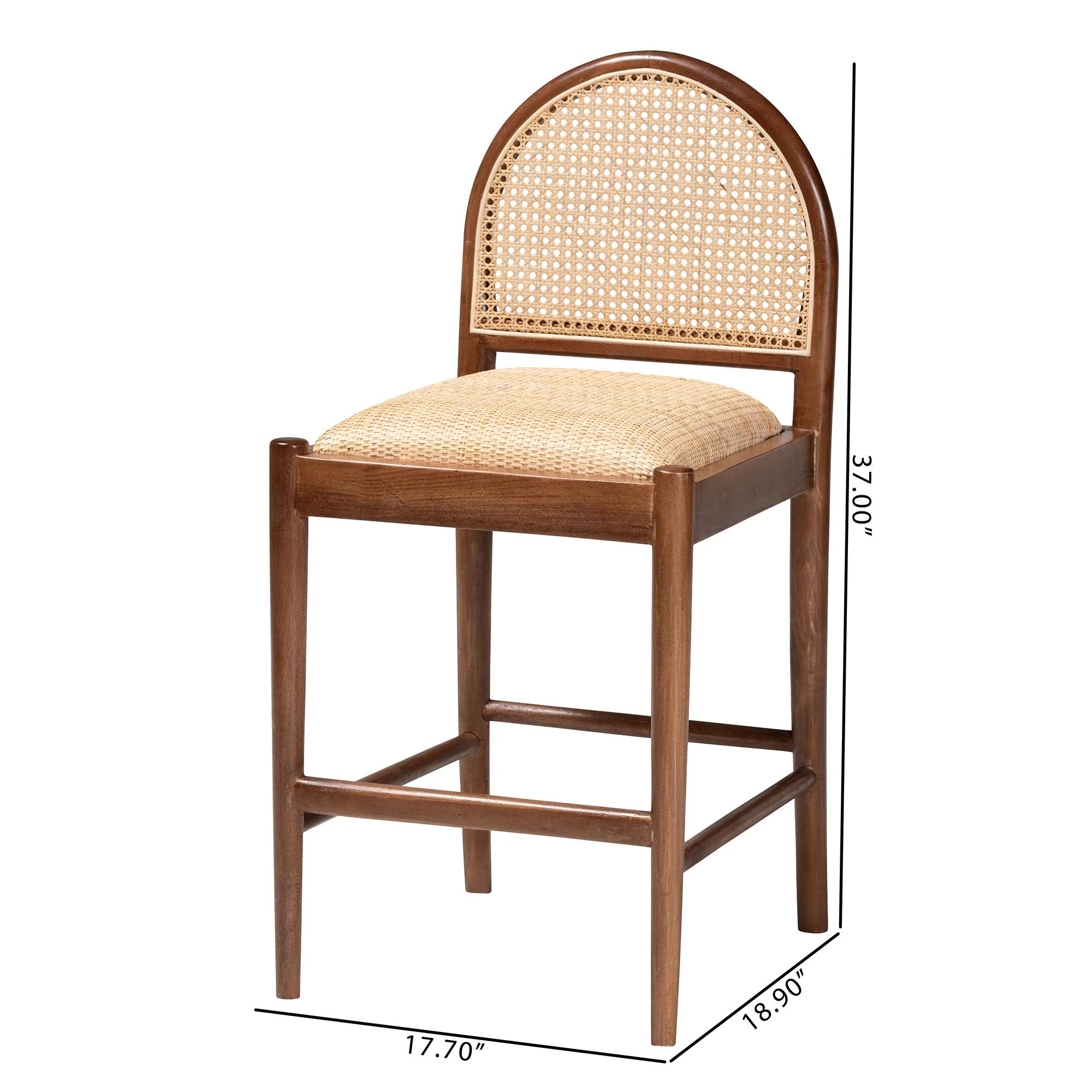 Baxton Studio bali & pari Maryland Modern Bohemian Natural Rattan and Acacia Wood Counter Stool - Image 3