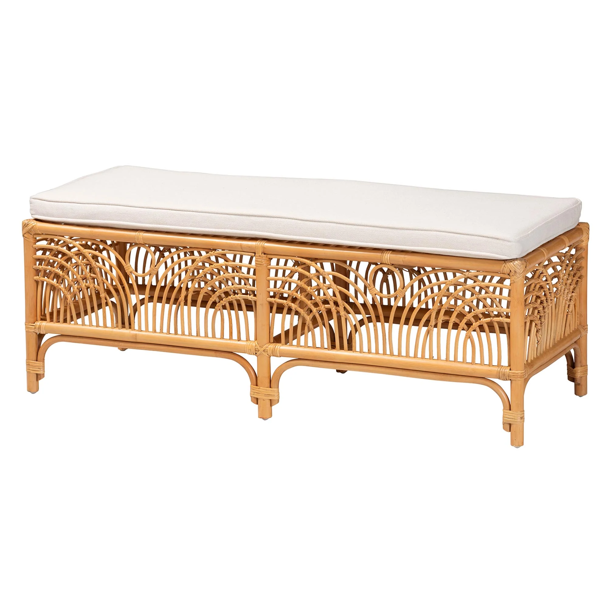 Baxton Studio bali & pari Materra Modern bohemian Natural Brown Rattan Bench - Image 2