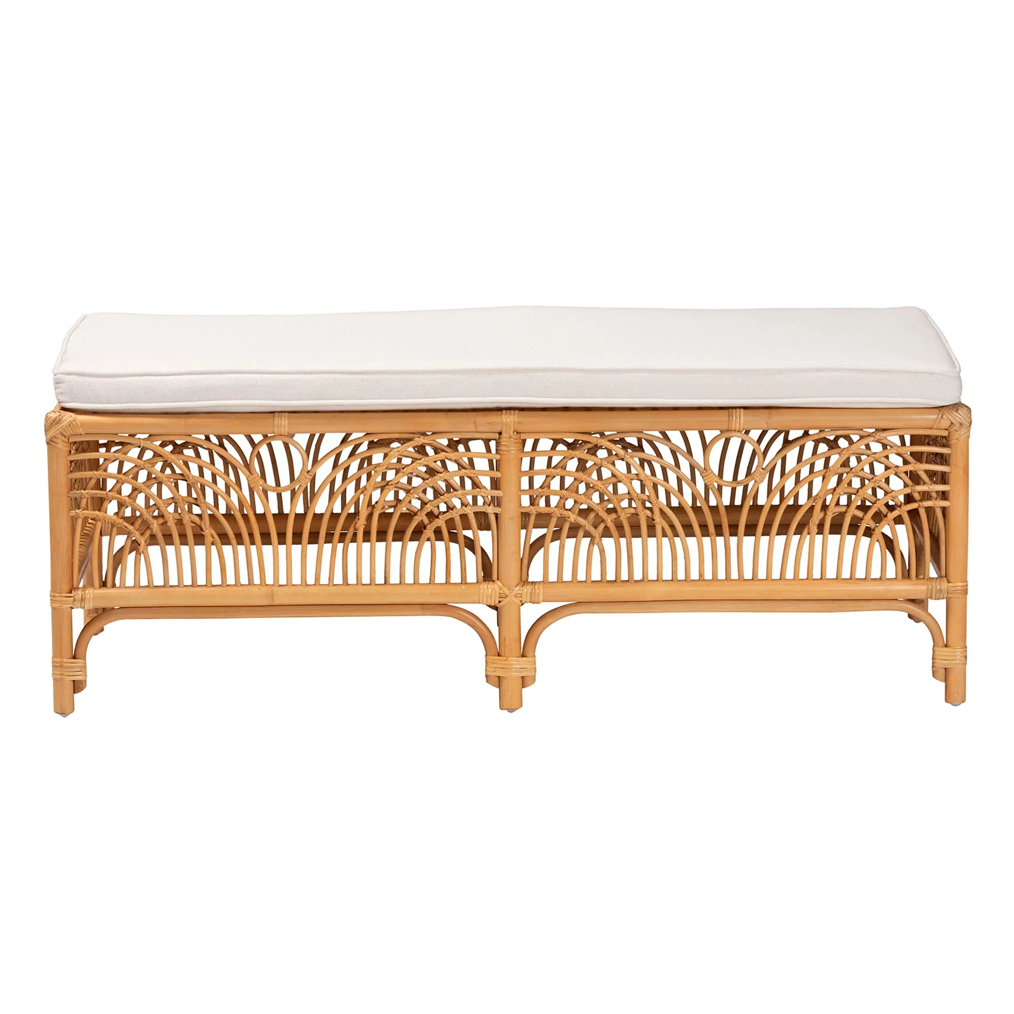 Baxton Studio bali & pari Materra Modern bohemian Natural Brown Rattan Bench - Image 3