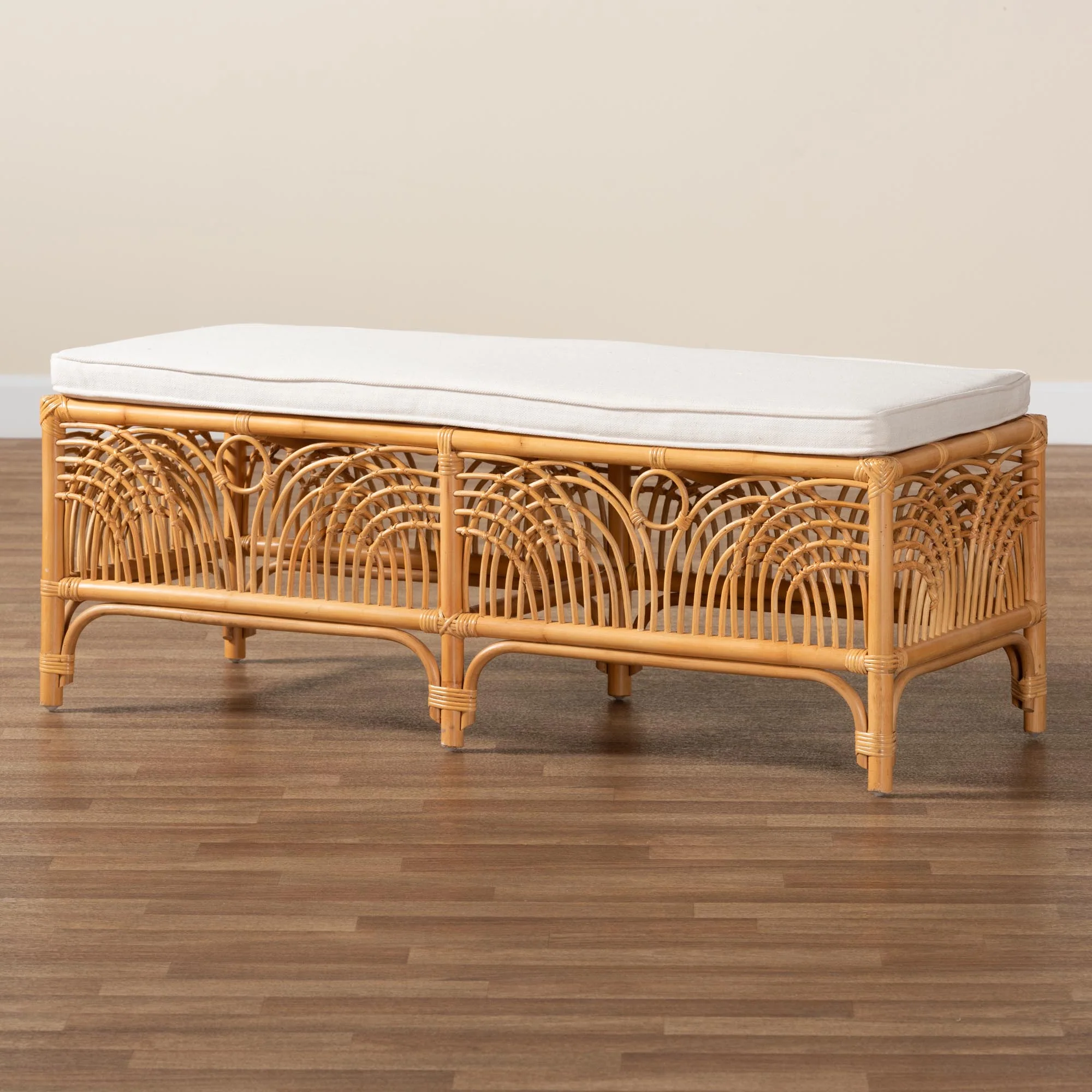 Baxton Studio bali & pari Materra Modern bohemian Natural Brown Rattan Bench - Image 7