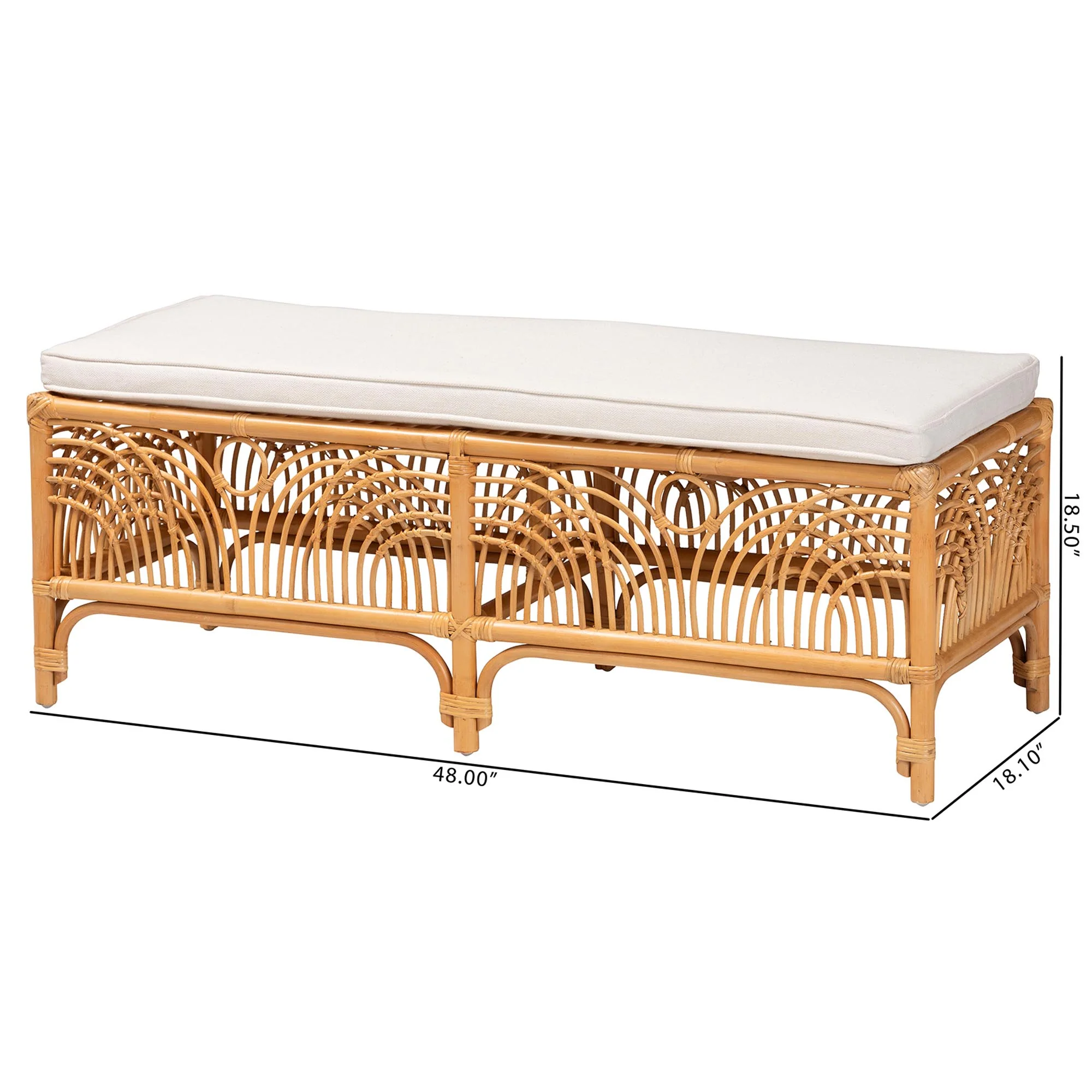Baxton Studio bali & pari Materra Modern bohemian Natural Brown Rattan Bench - Image 8