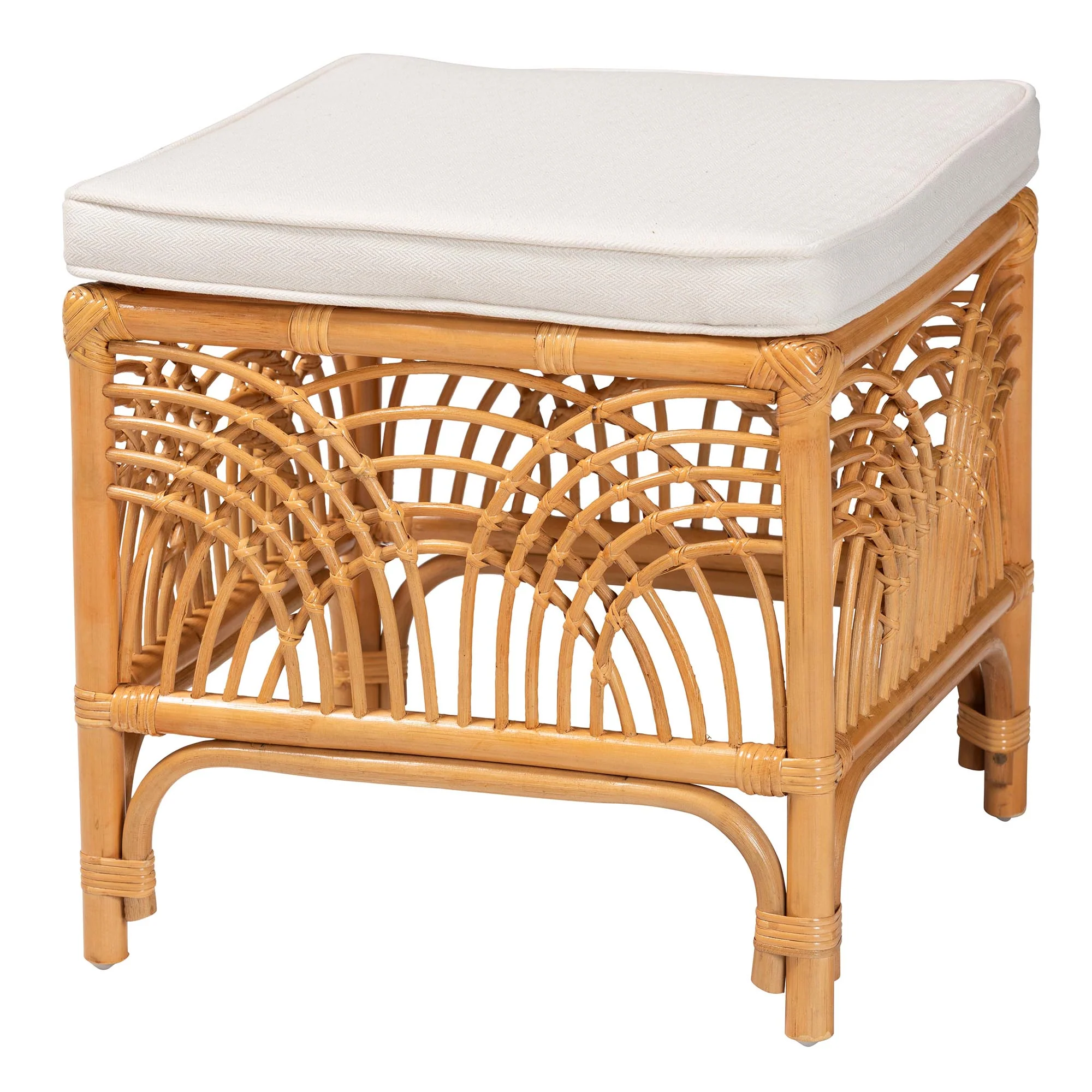 Baxton Studio bali & pari Materra Modern bohemian Natural Brown Rattan Footstool - Image 2