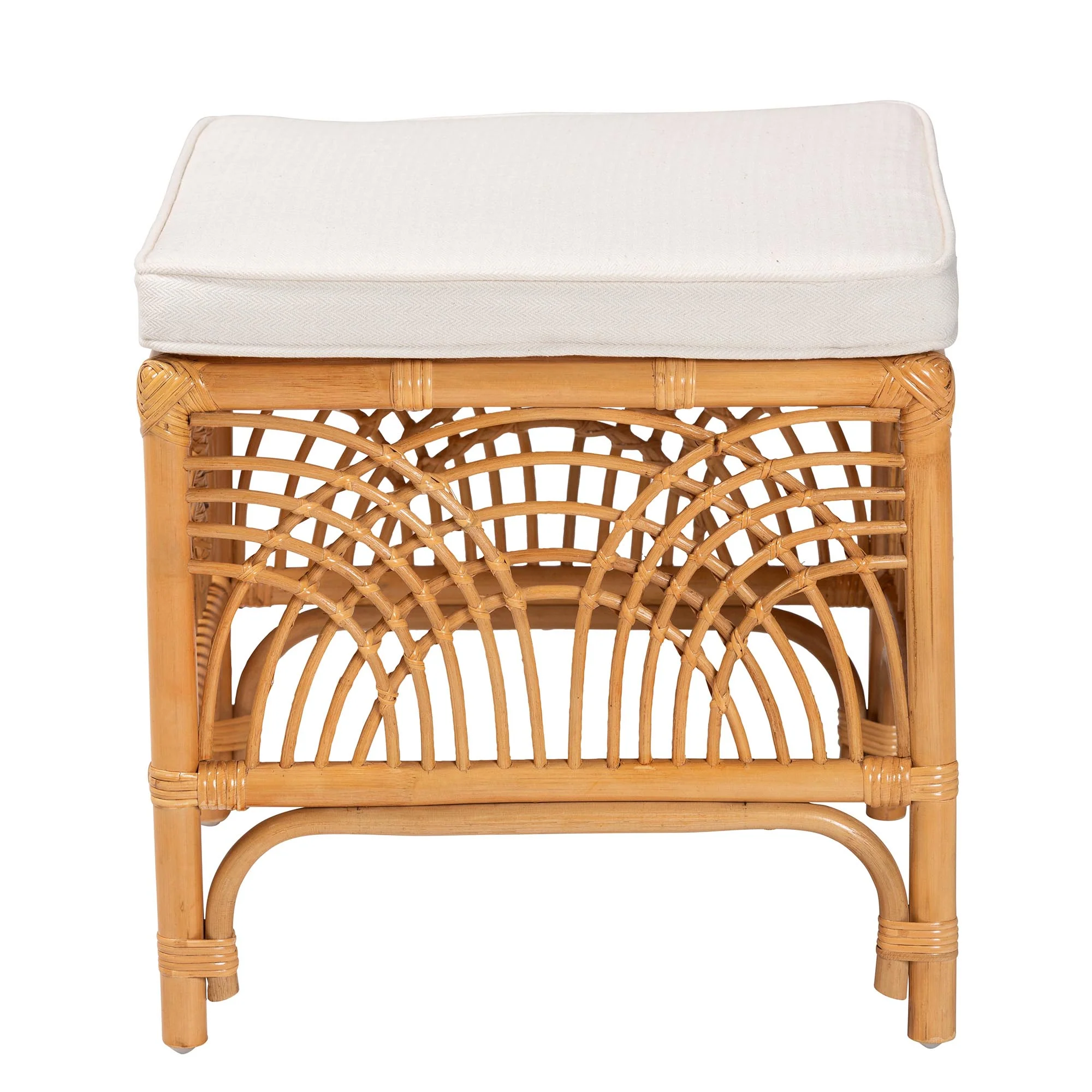 Baxton Studio bali & pari Materra Modern bohemian Natural Brown Rattan Footstool - Image 3