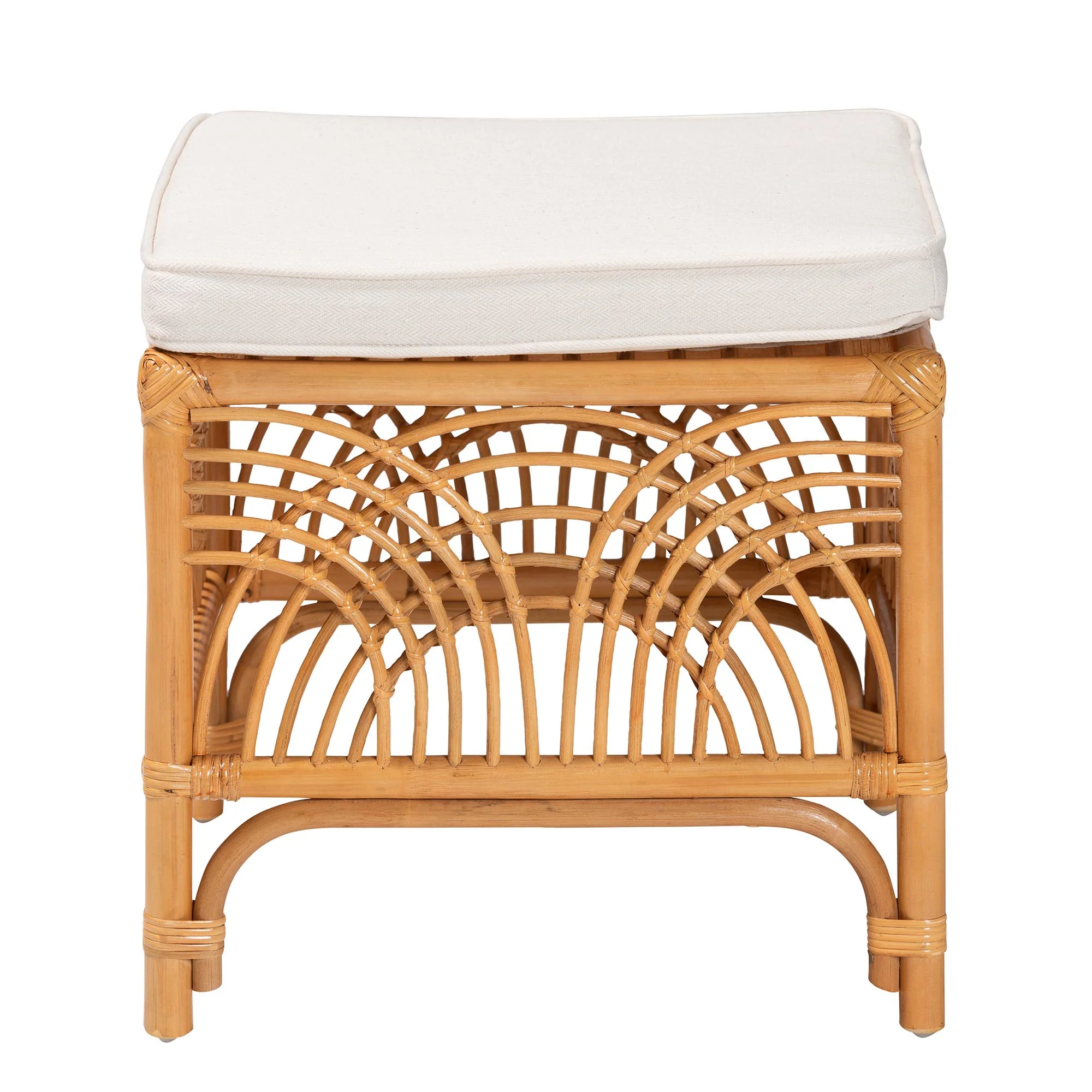 Baxton Studio bali & pari Materra Modern bohemian Natural Brown Rattan Footstool - Image 4