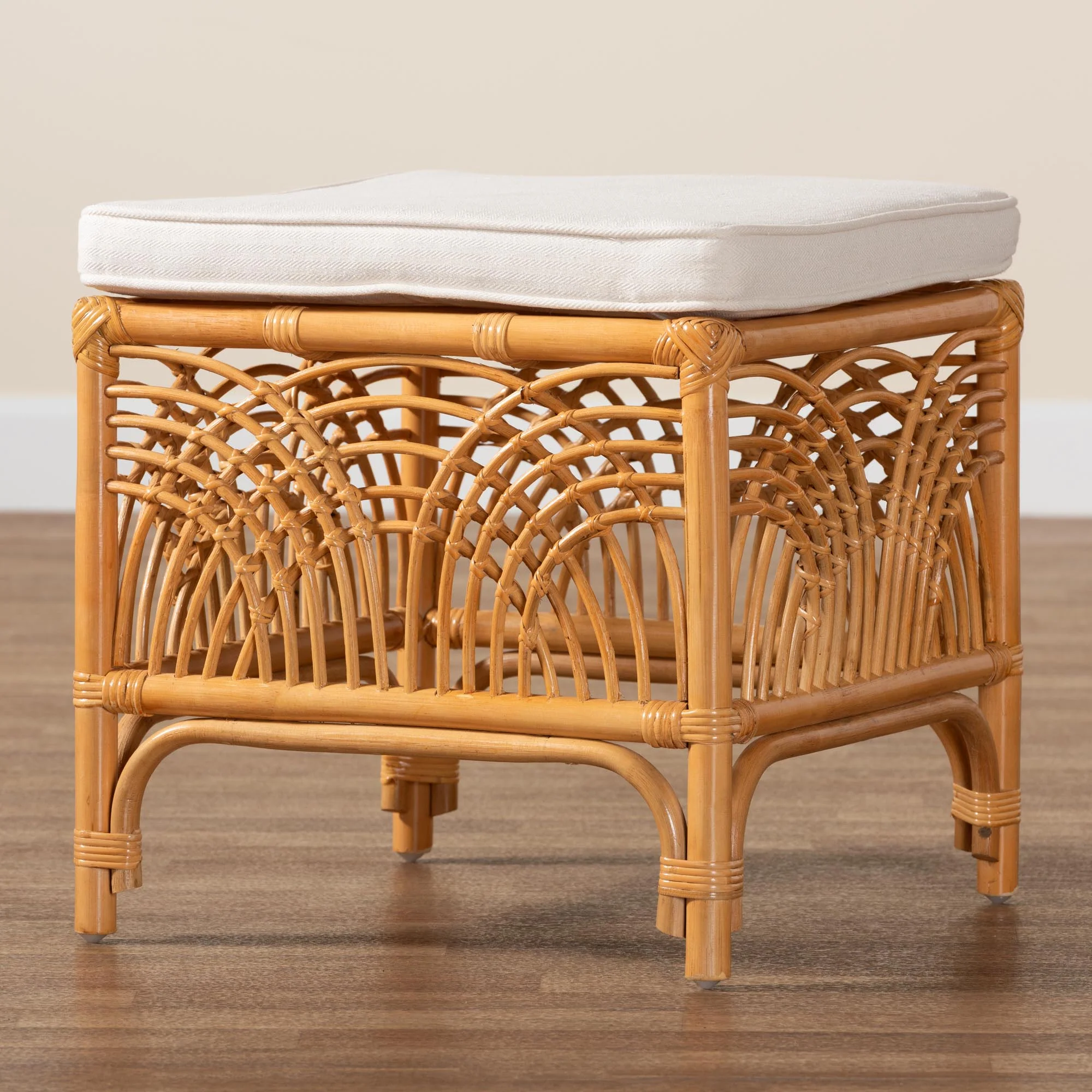 Baxton Studio bali & pari Materra Modern bohemian Natural Brown Rattan Footstool - Image 7