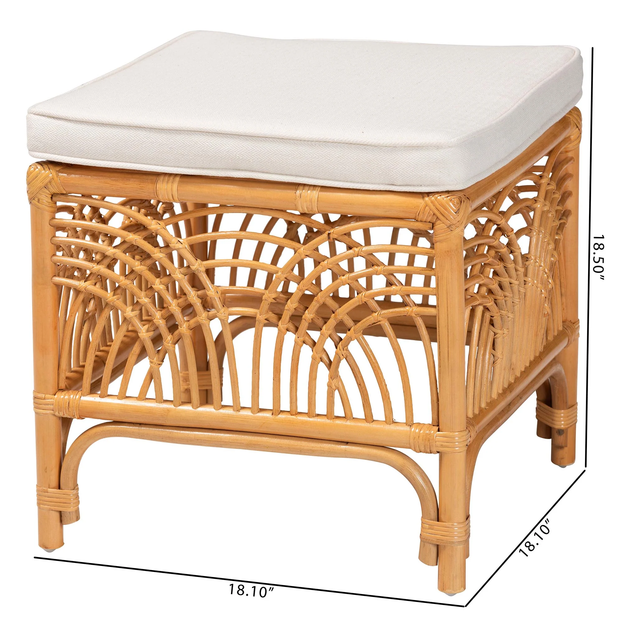 Baxton Studio bali & pari Materra Modern bohemian Natural Brown Rattan Footstool - Image 8