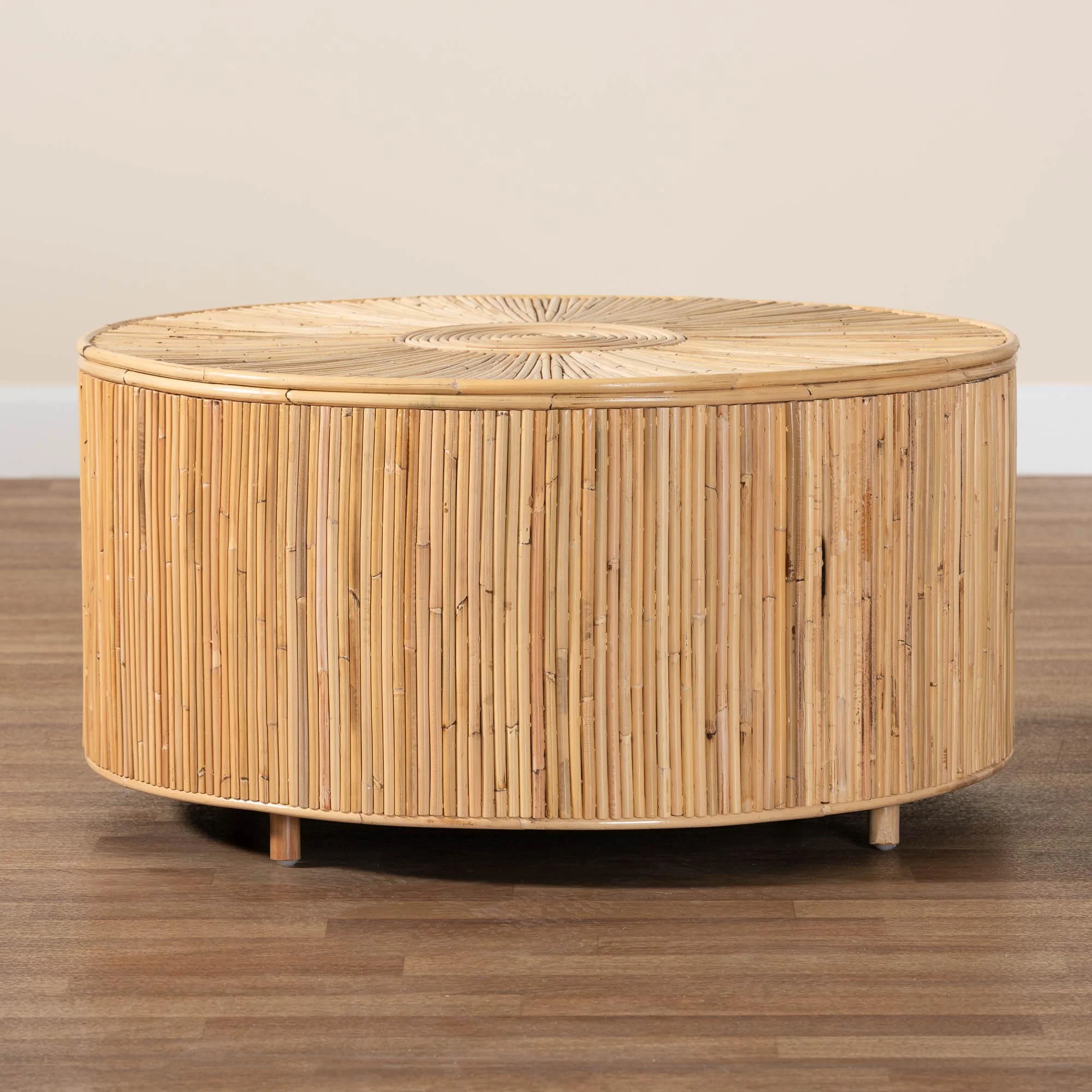 Baxton Studio bali & pari Miami Bohemian Light Honey Rattan Coffee Table - Image 6