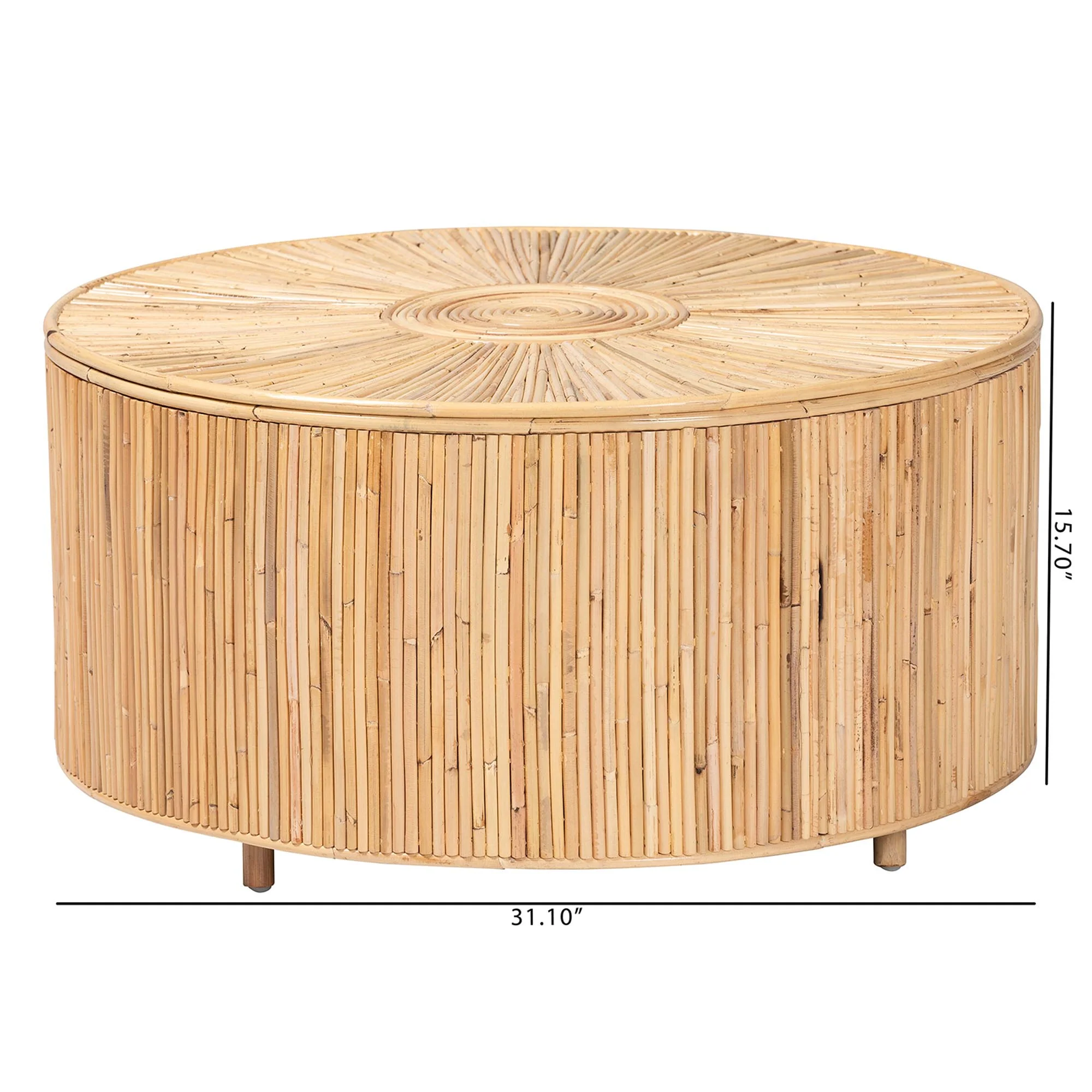 Baxton Studio bali & pari Miami Bohemian Light Honey Rattan Coffee Table - Image 7