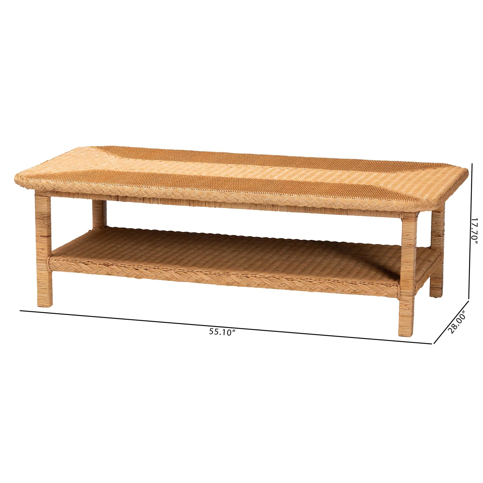 Baxton Studio bali & pari Minahasa Bohemian Light Honey Braided Rattan Coffee Table - Image 2