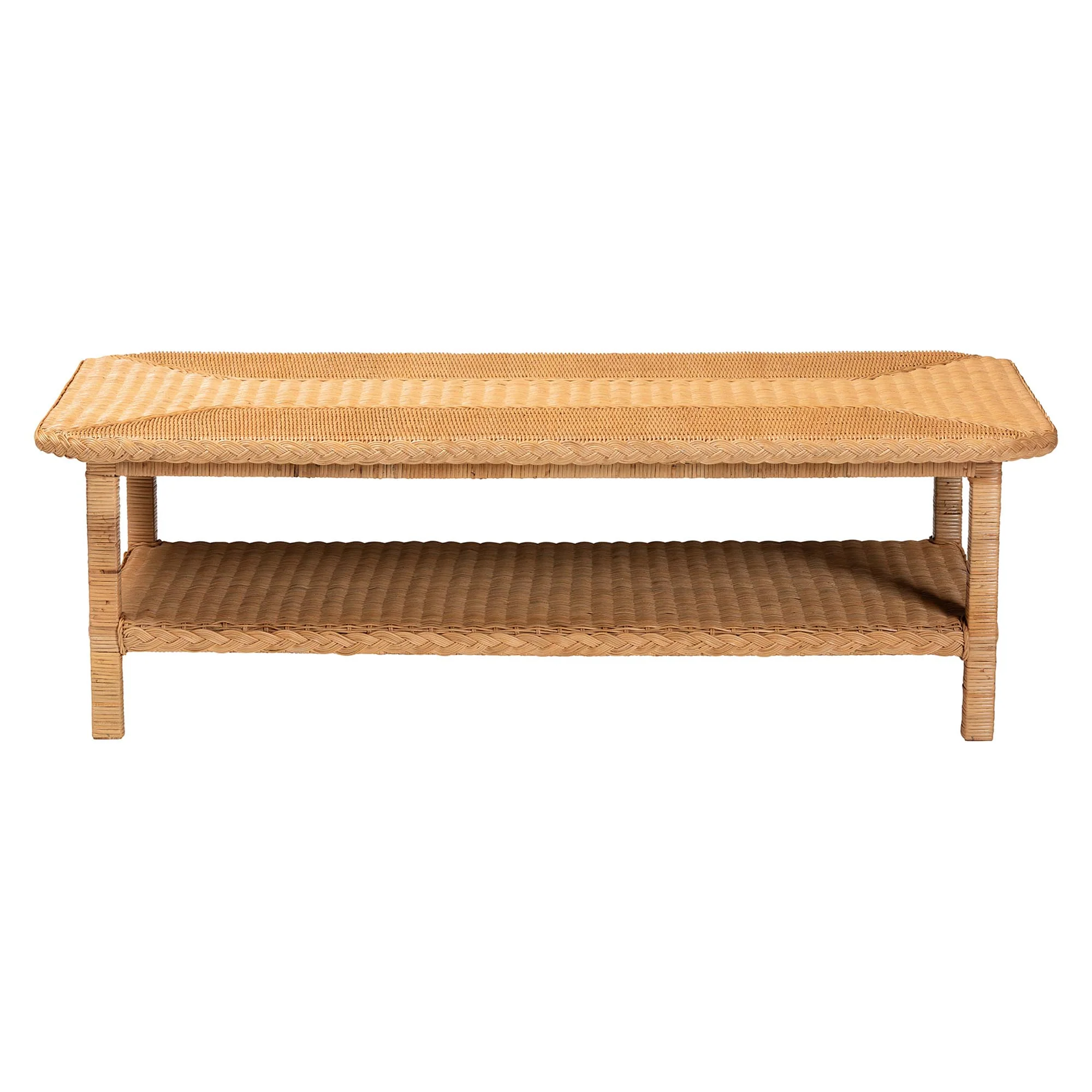 Baxton Studio bali & pari Minahasa Bohemian Light Honey Braided Rattan Coffee Table - Image 4