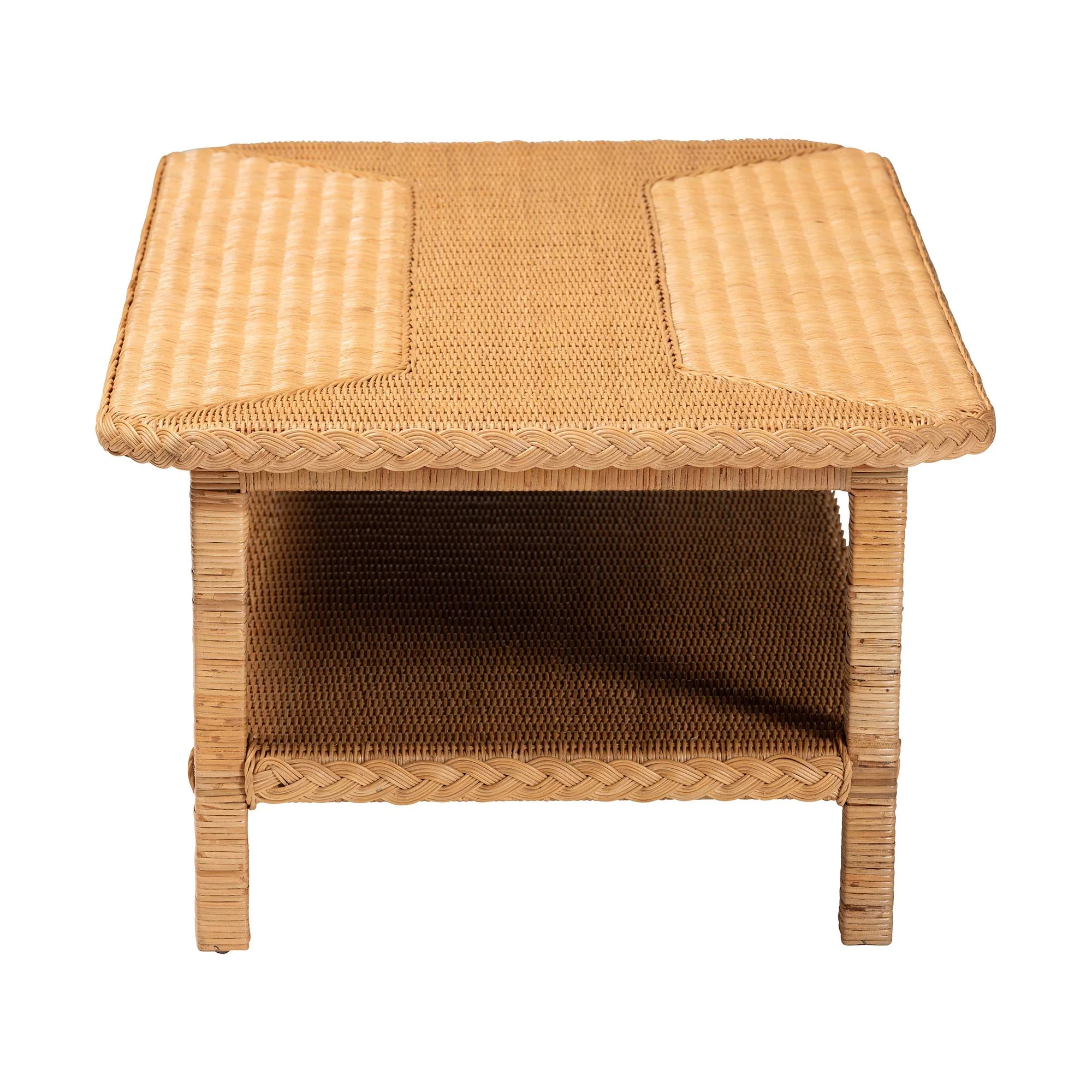 Baxton Studio bali & pari Minahasa Bohemian Light Honey Braided Rattan Coffee Table - Image 5