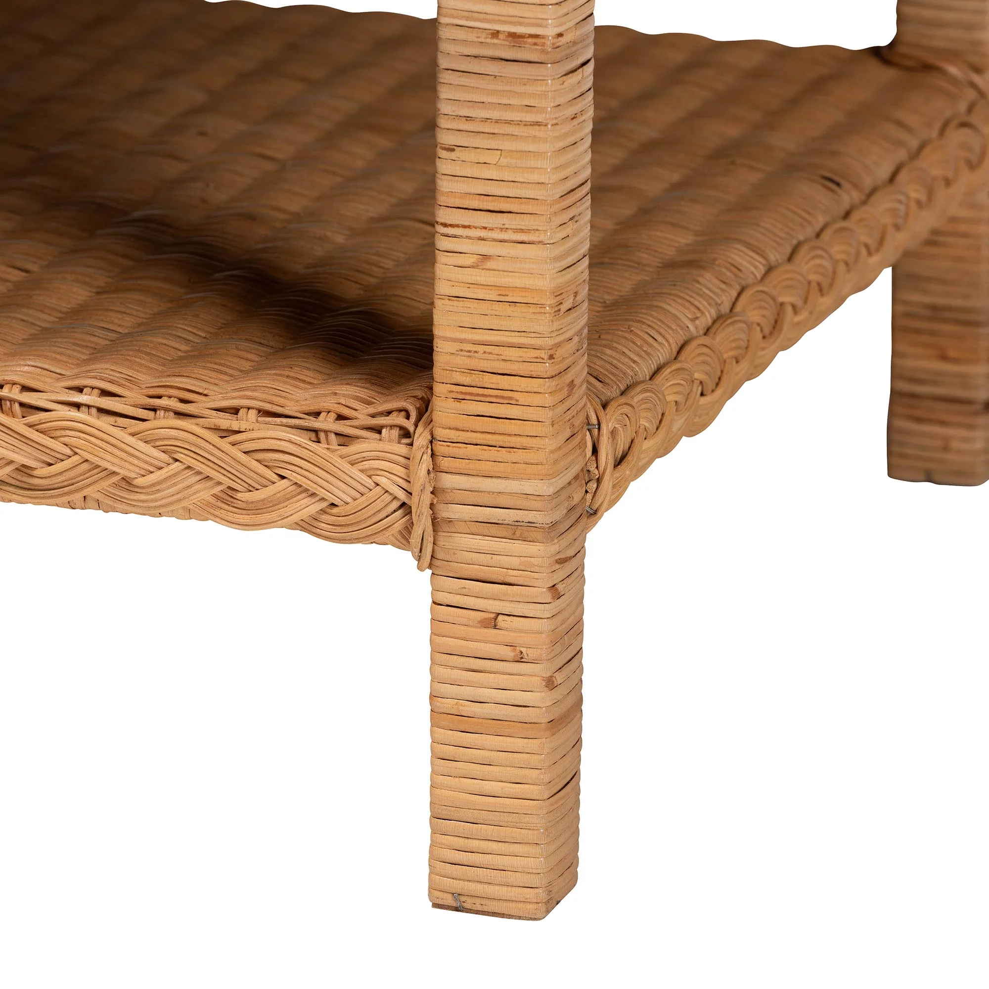 Baxton Studio bali & pari Minahasa Bohemian Light Honey Braided Rattan Coffee Table - Image 6