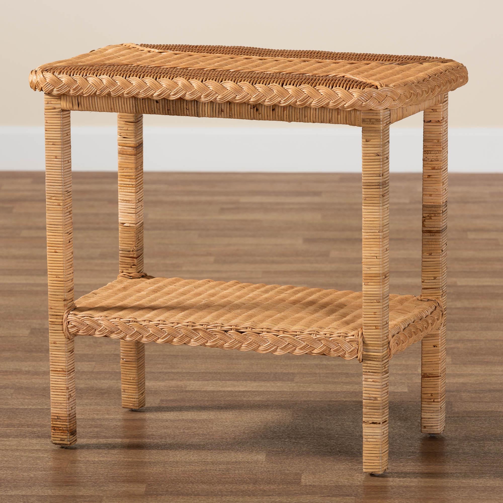 Baxton Studio bali & pari Minahasa Bohemian Light Honey Braided Rattan Side Table - Image 2