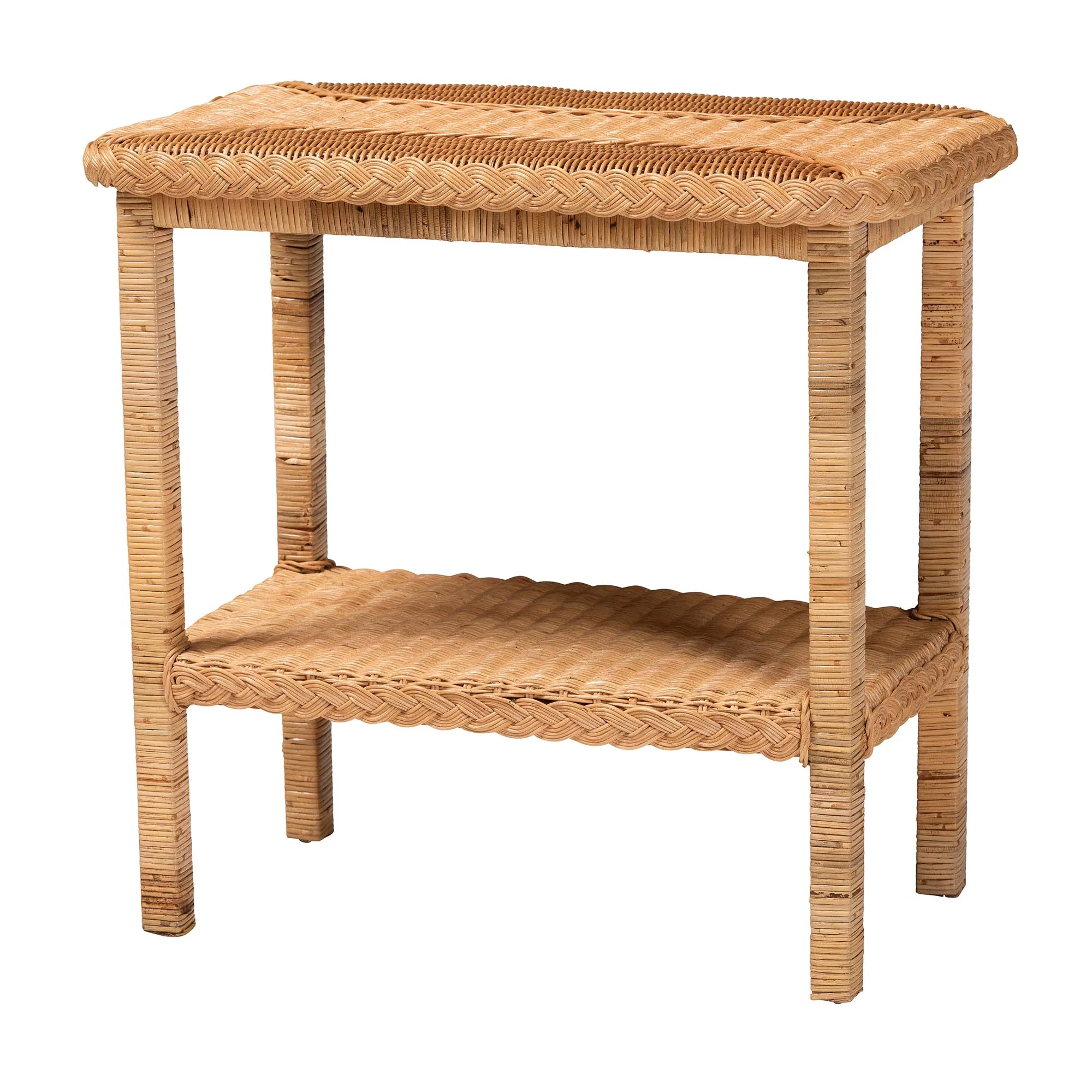 Baxton Studio bali & pari Minahasa Bohemian Light Honey Braided Rattan Side Table - Image 4