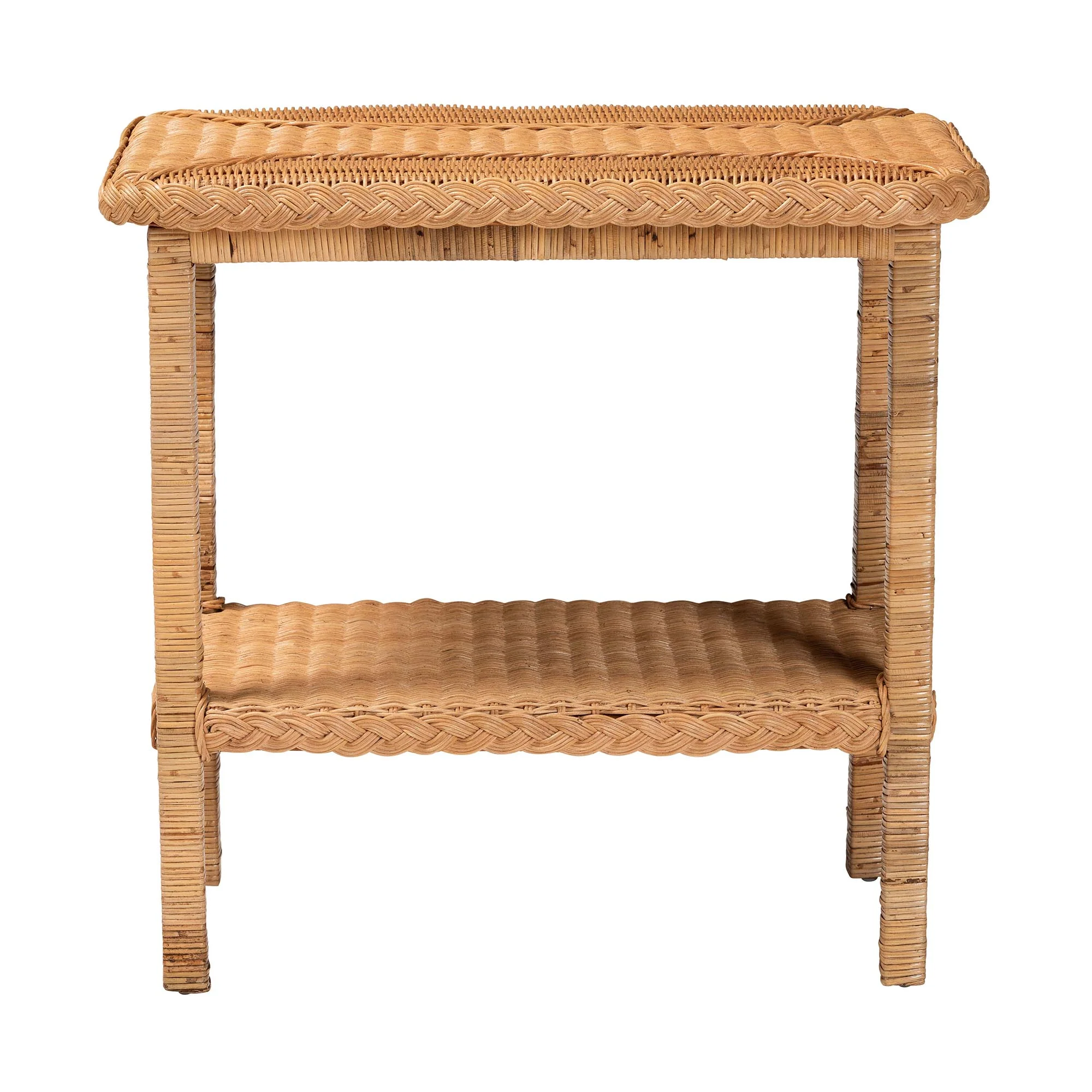 Baxton Studio bali & pari Minahasa Bohemian Light Honey Braided Rattan Side Table - Image 5