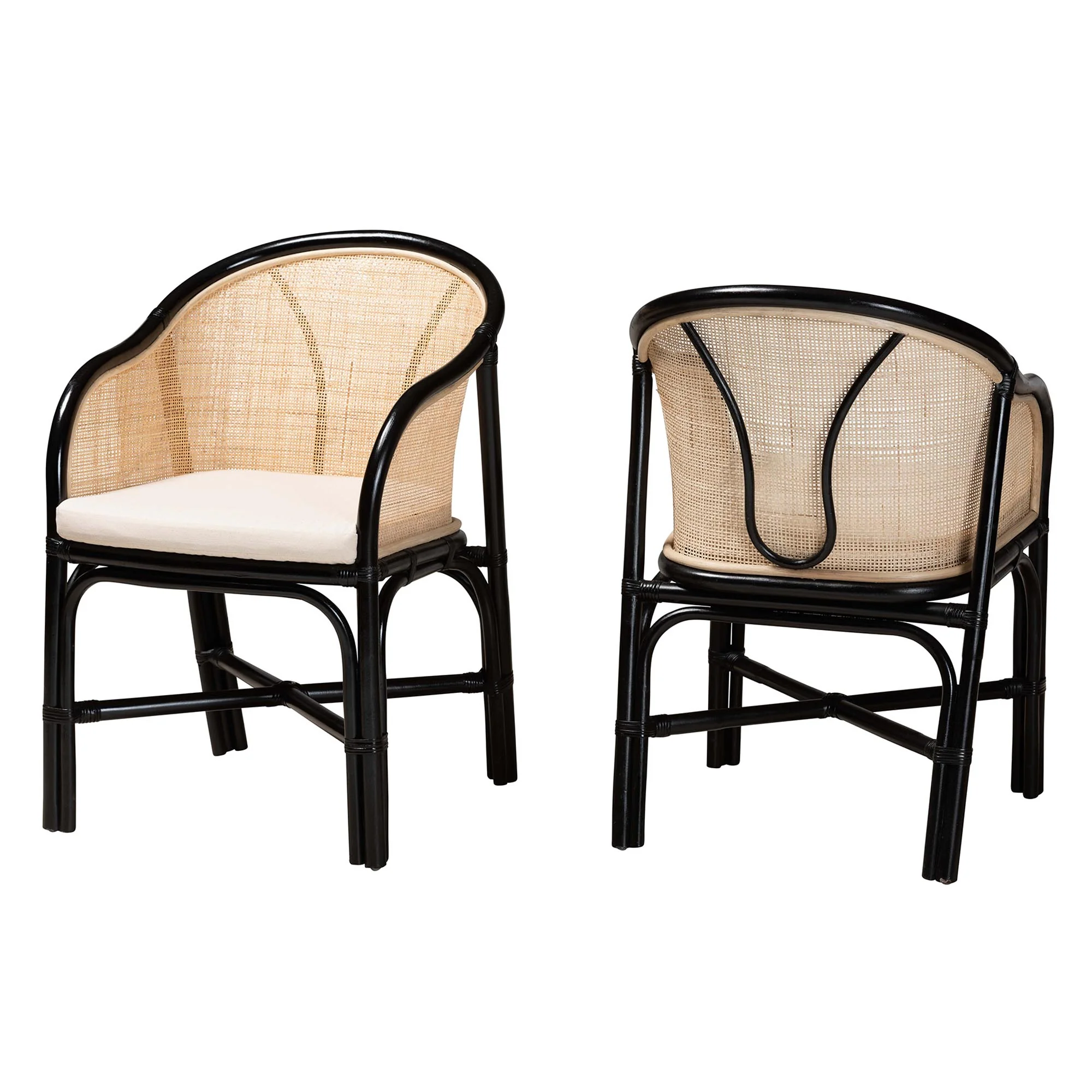 Baxton Studio bali & pari Miranda Modern Bohemian Two-Tone Black and Natural Brown Rattan 2-Piece Dining Chair Set - Image 2