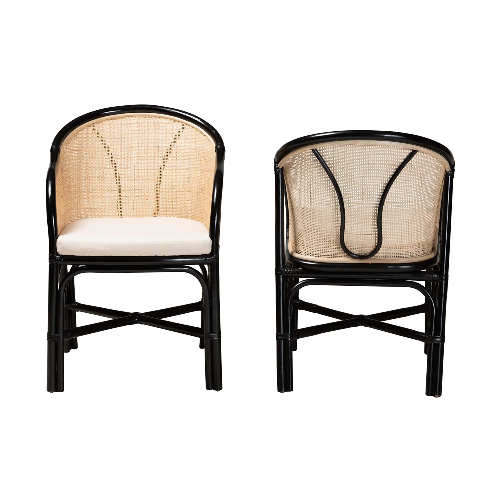 Baxton Studio bali & pari Miranda Modern Bohemian Two-Tone Black and Natural Brown Rattan 2-Piece Dining Chair Set - Image 3