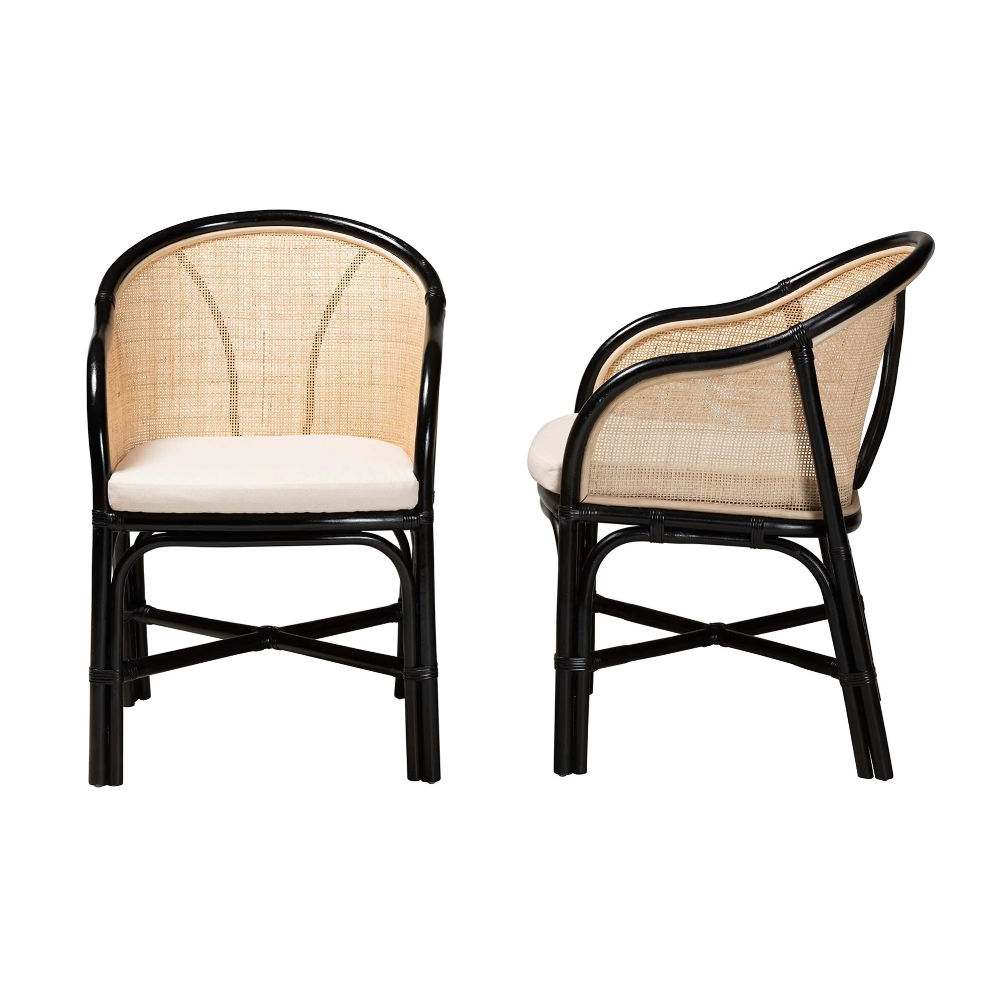 Baxton Studio bali & pari Miranda Modern Bohemian Two-Tone Black and Natural Brown Rattan 2-Piece Dining Chair Set - Image 4