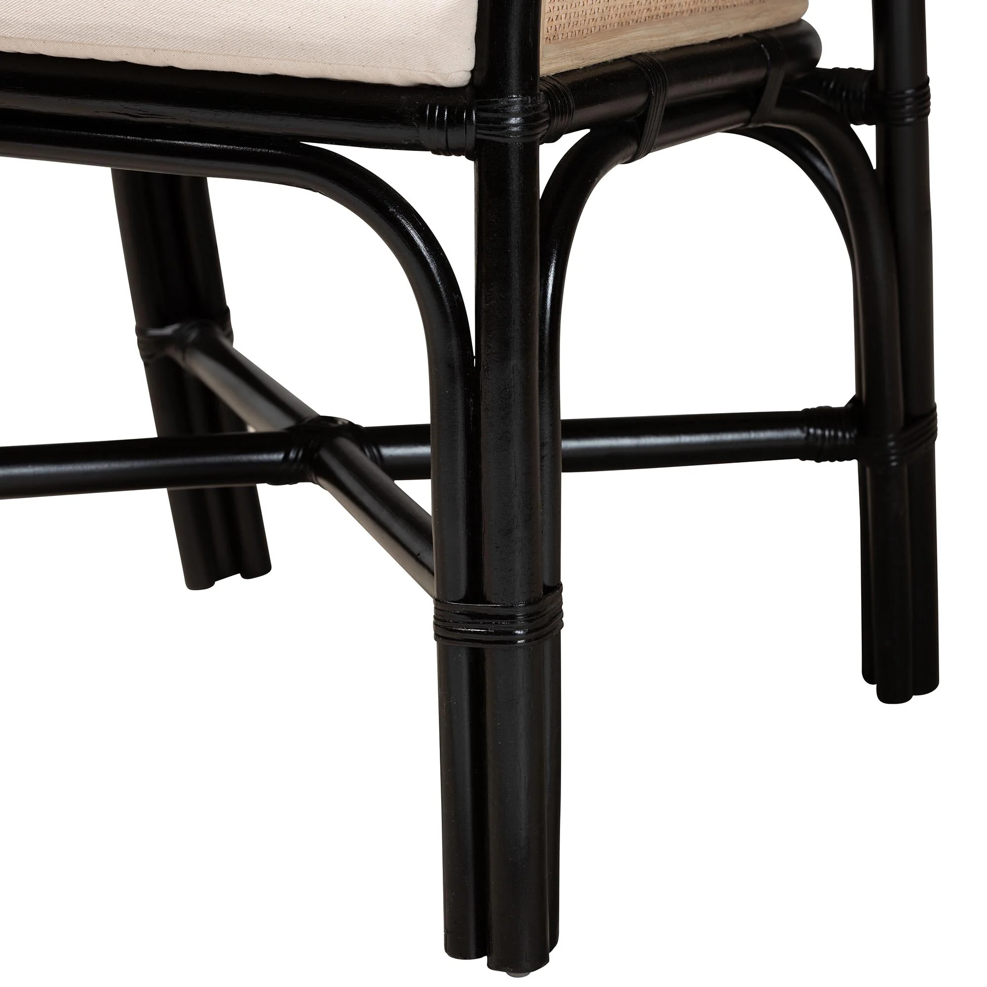 Baxton Studio bali & pari Miranda Modern Bohemian Two-Tone Black and Natural Brown Rattan 2-Piece Dining Chair Set - Image 6