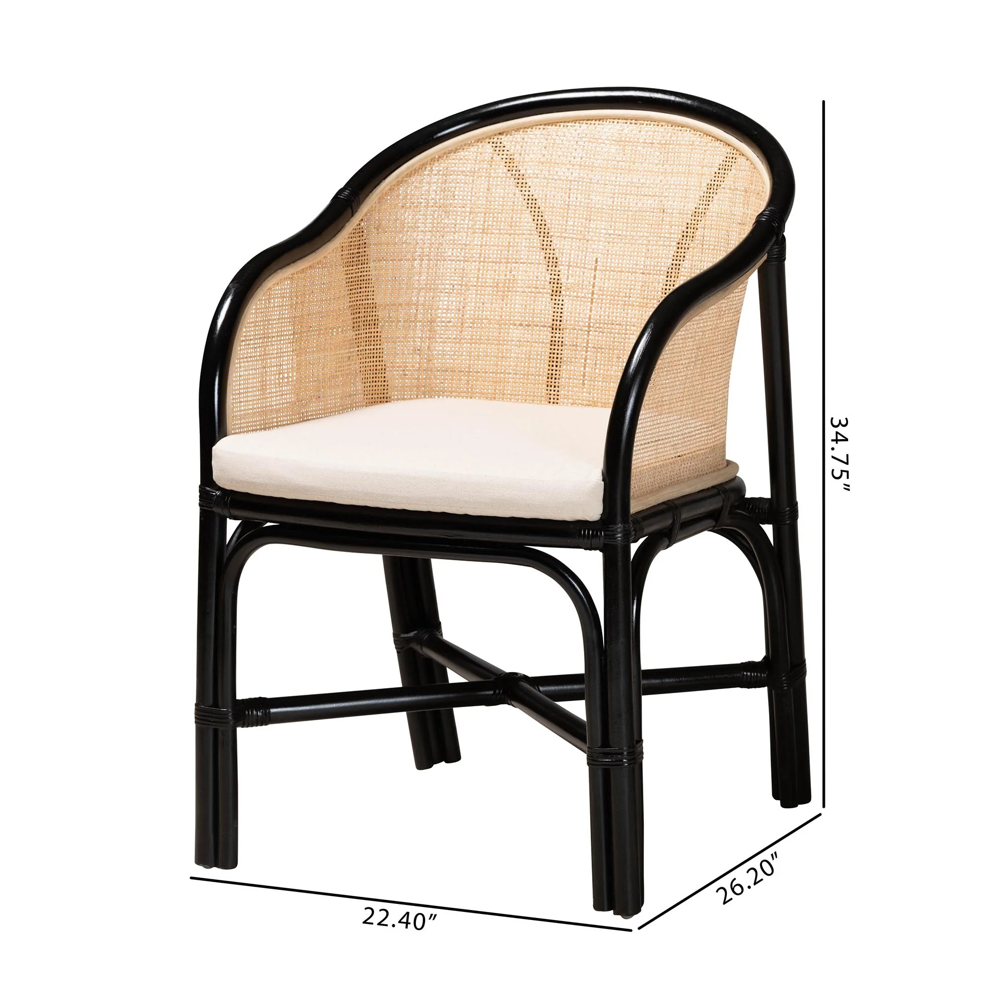 Baxton Studio bali & pari Miranda Modern Bohemian Two-Tone Black and Natural Brown Rattan 2-Piece Dining Chair Set - Image 8