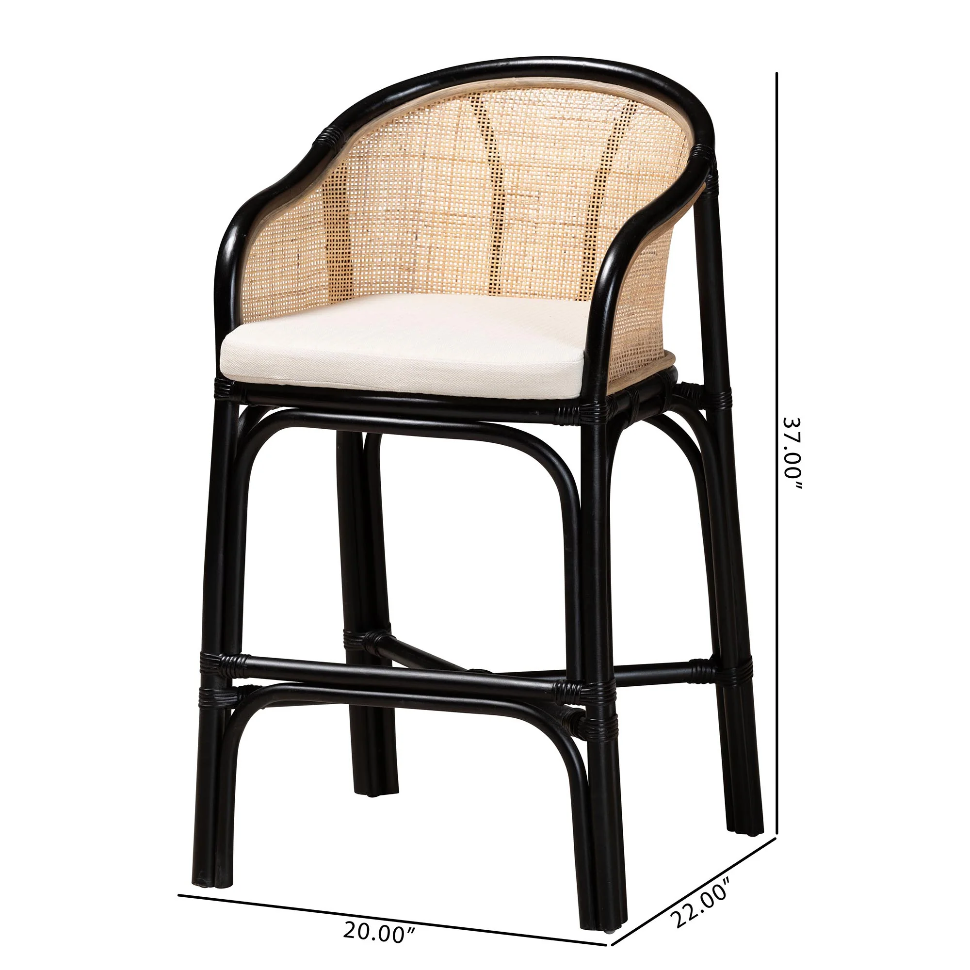 Baxton Studio bali & pari Miranda Modern Bohemian Two-Tone Black and Natural Brown Rattan Counter Stool - Image 10