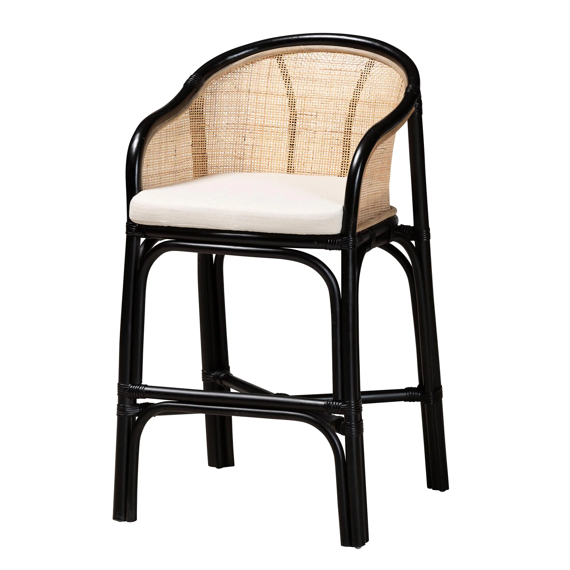 Baxton Studio bali & pari Miranda Modern Bohemian Two-Tone Black and Natural Brown Rattan Counter Stool - Image 2