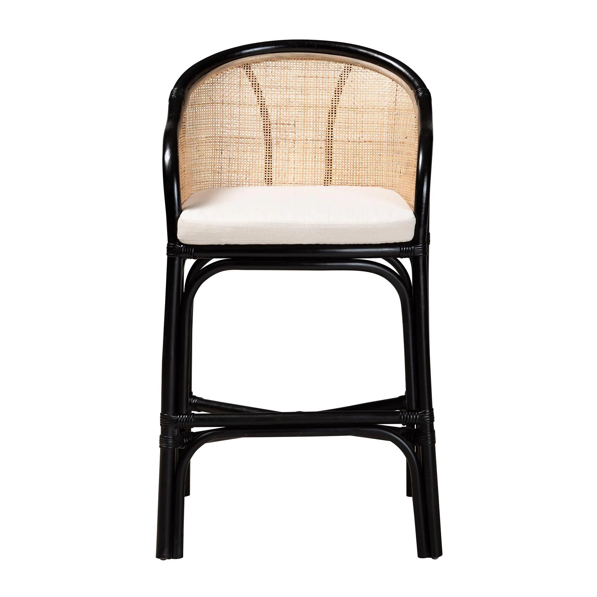 Baxton Studio bali & pari Miranda Modern Bohemian Two-Tone Black and Natural Brown Rattan Counter Stool - Image 3