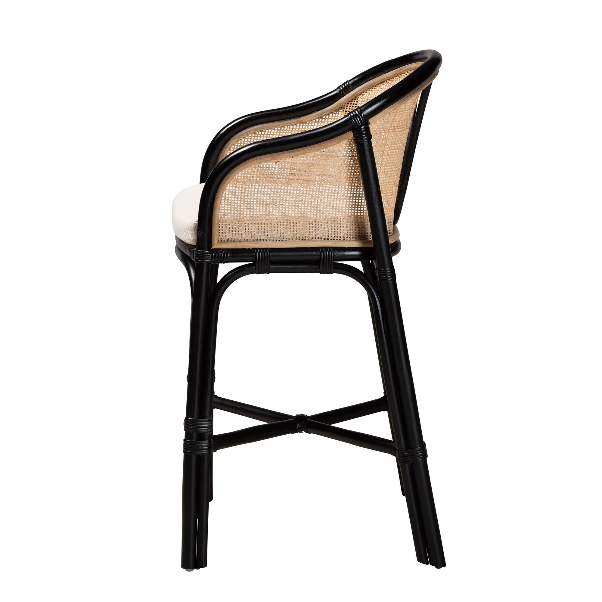 Baxton Studio bali & pari Miranda Modern Bohemian Two-Tone Black and Natural Brown Rattan Counter Stool - Image 4
