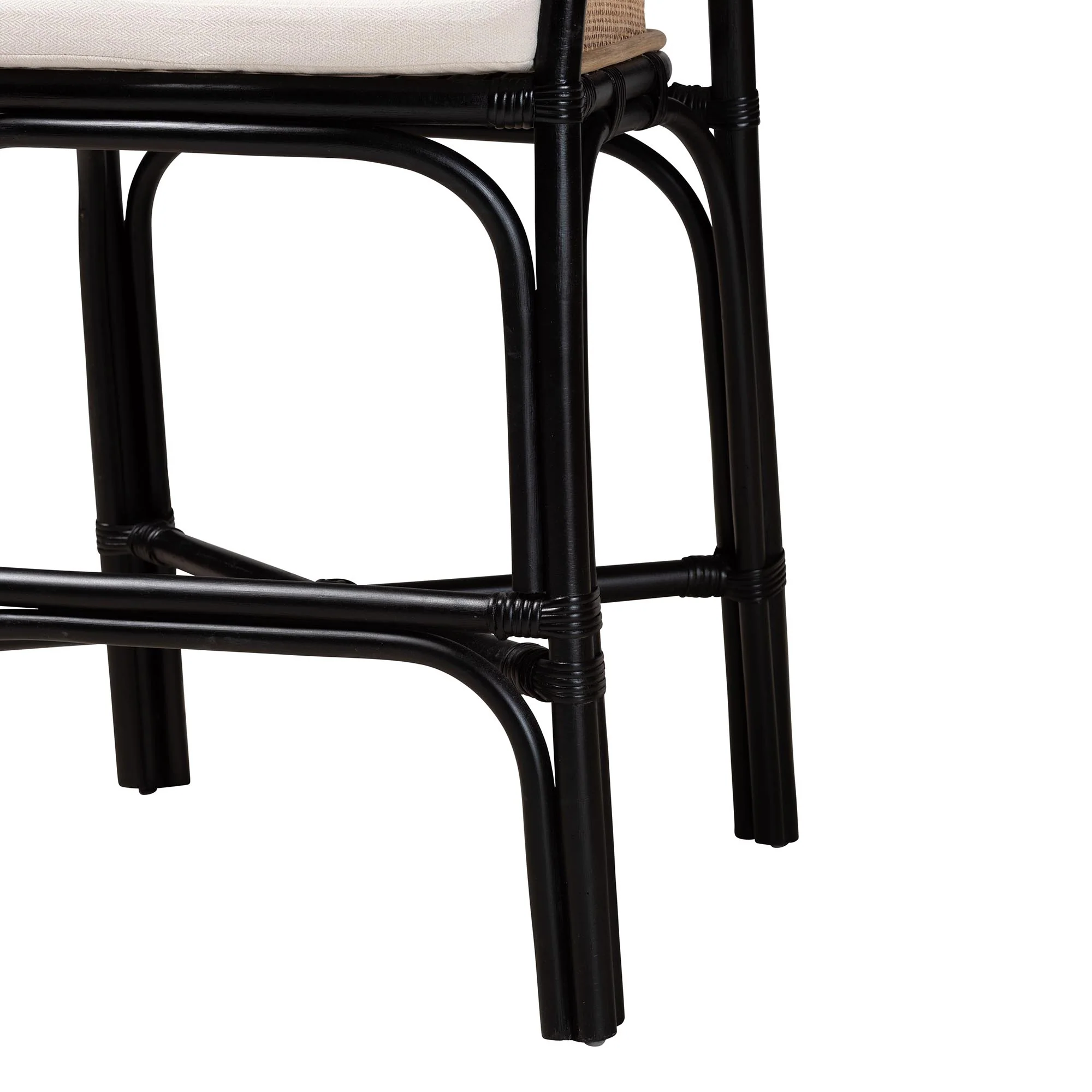 Baxton Studio bali & pari Miranda Modern Bohemian Two-Tone Black and Natural Brown Rattan Counter Stool - Image 7