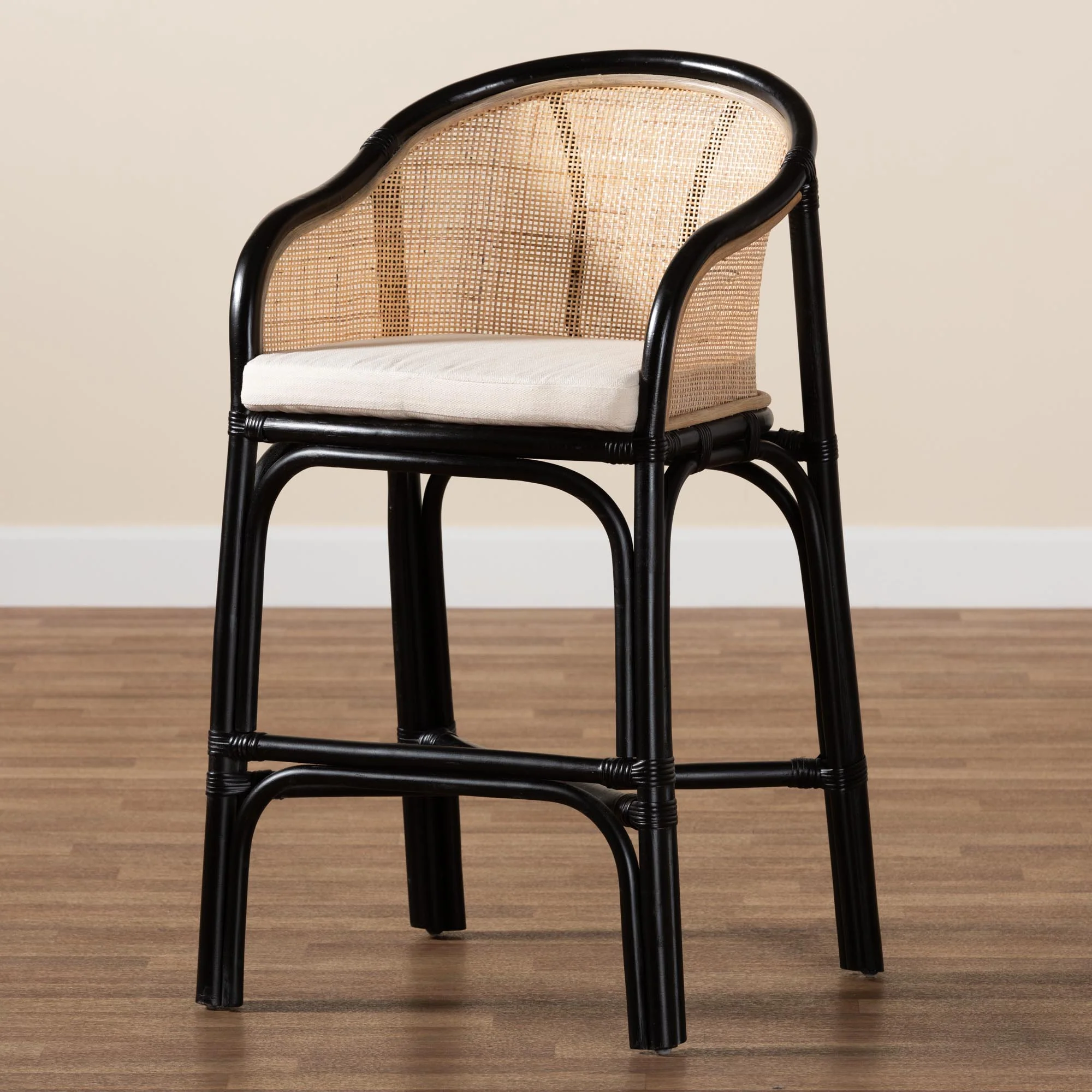 Baxton Studio bali & pari Miranda Modern Bohemian Two-Tone Black and Natural Brown Rattan Counter Stool - Image 9