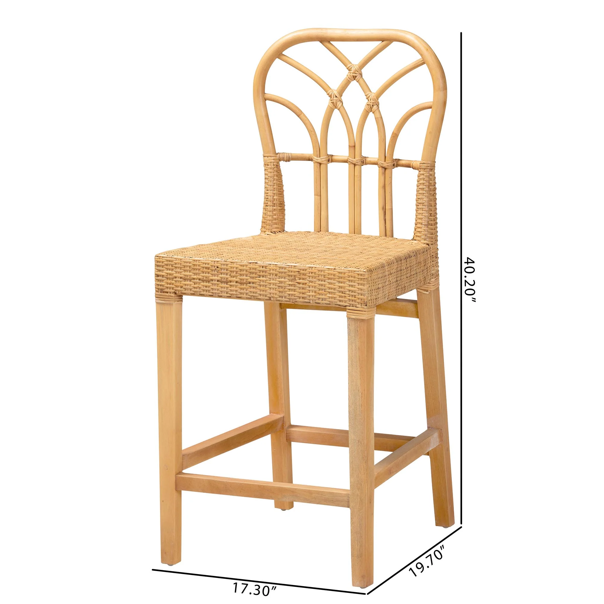 Baxton Studio bali & pari Monaco Modern Bohemian Natural Rattan and Mahogany Wood Counter Stool - Image 10