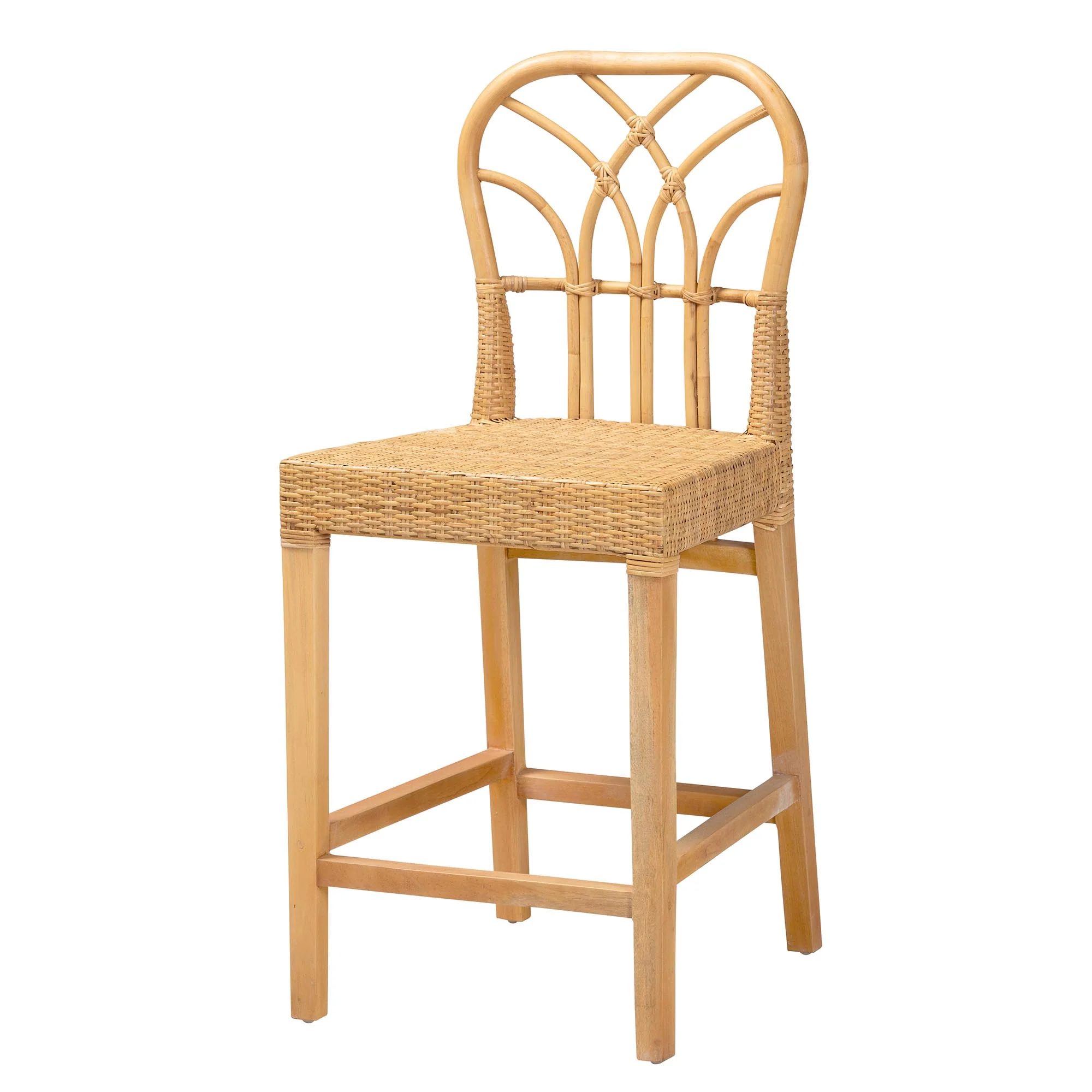 Baxton Studio bali & pari Monaco Modern Bohemian Natural Rattan and Mahogany Wood Counter Stool - Image 2